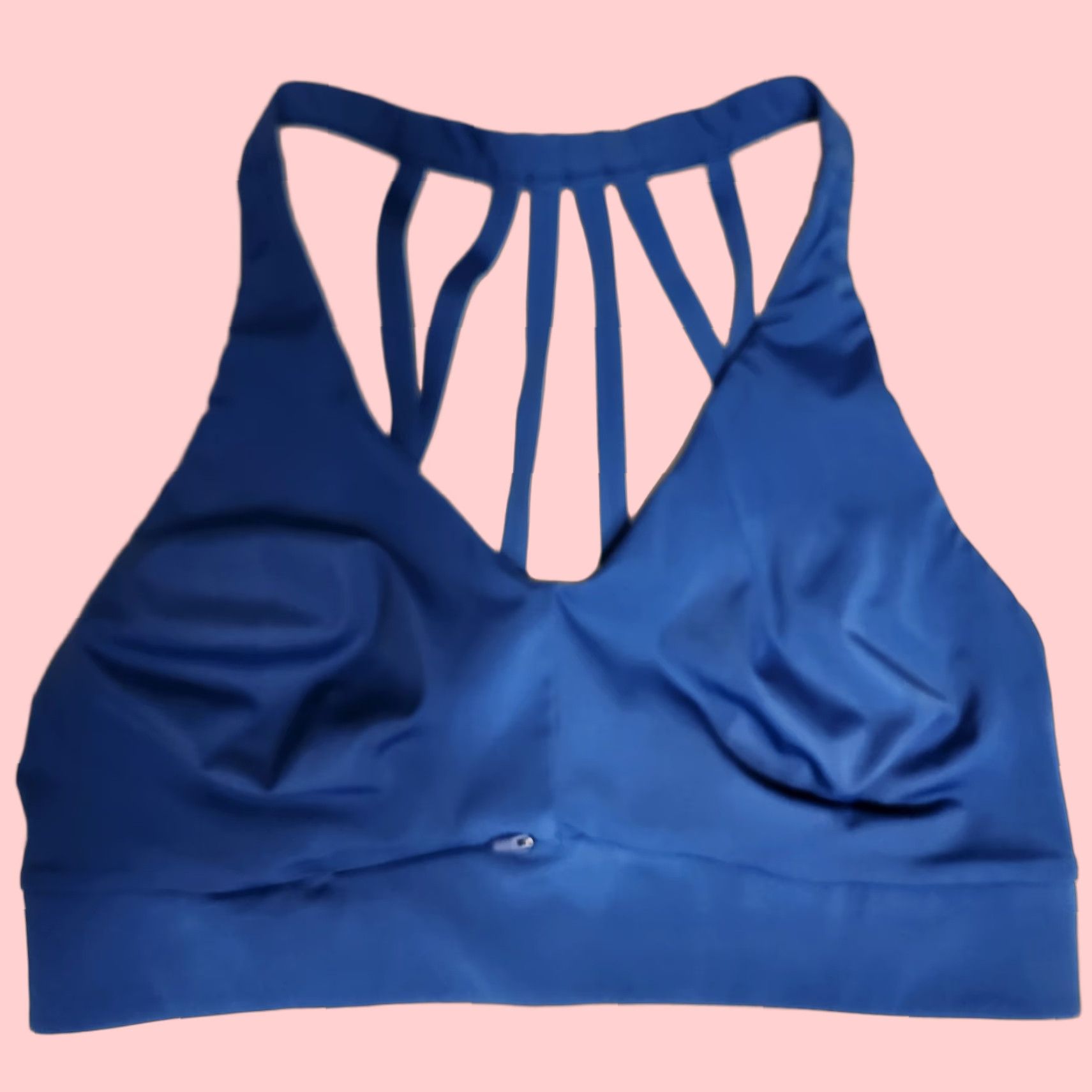 Athleta Womens Blue Suryana Sports Bra 34D Wireless V-Neck Activewear Gym Yoga