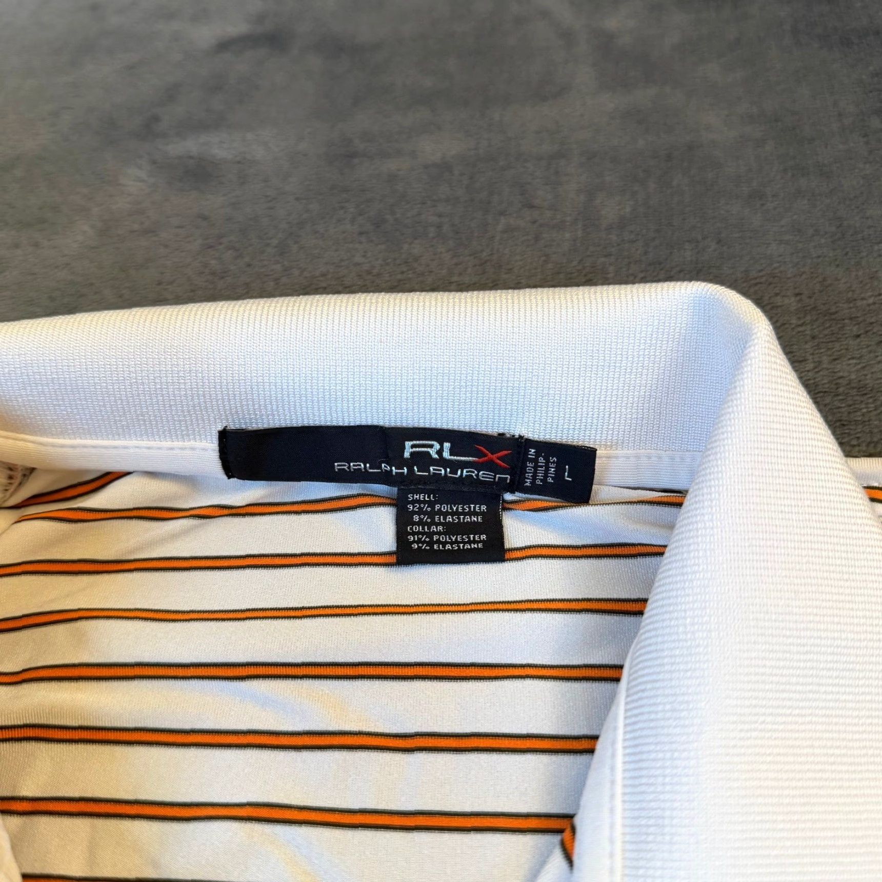 RLX Ralph Lauren RLX Ralph Lauren Polo Shirt Mens L Striped White Orange Polo Shirt Mens L White Orange Striped Golf Preppy Coastal Performance Polo Shirt Size US L / EU 52-54 / 3 - 2 Thumbnail