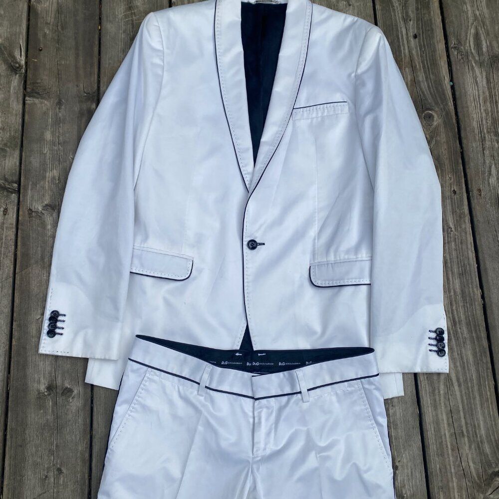 Dolce & Gabbana Dolce & Gabbana White Tuxedo Suit Jacket Wedding Suit & Pan Size 44R - 9 Thumbnail