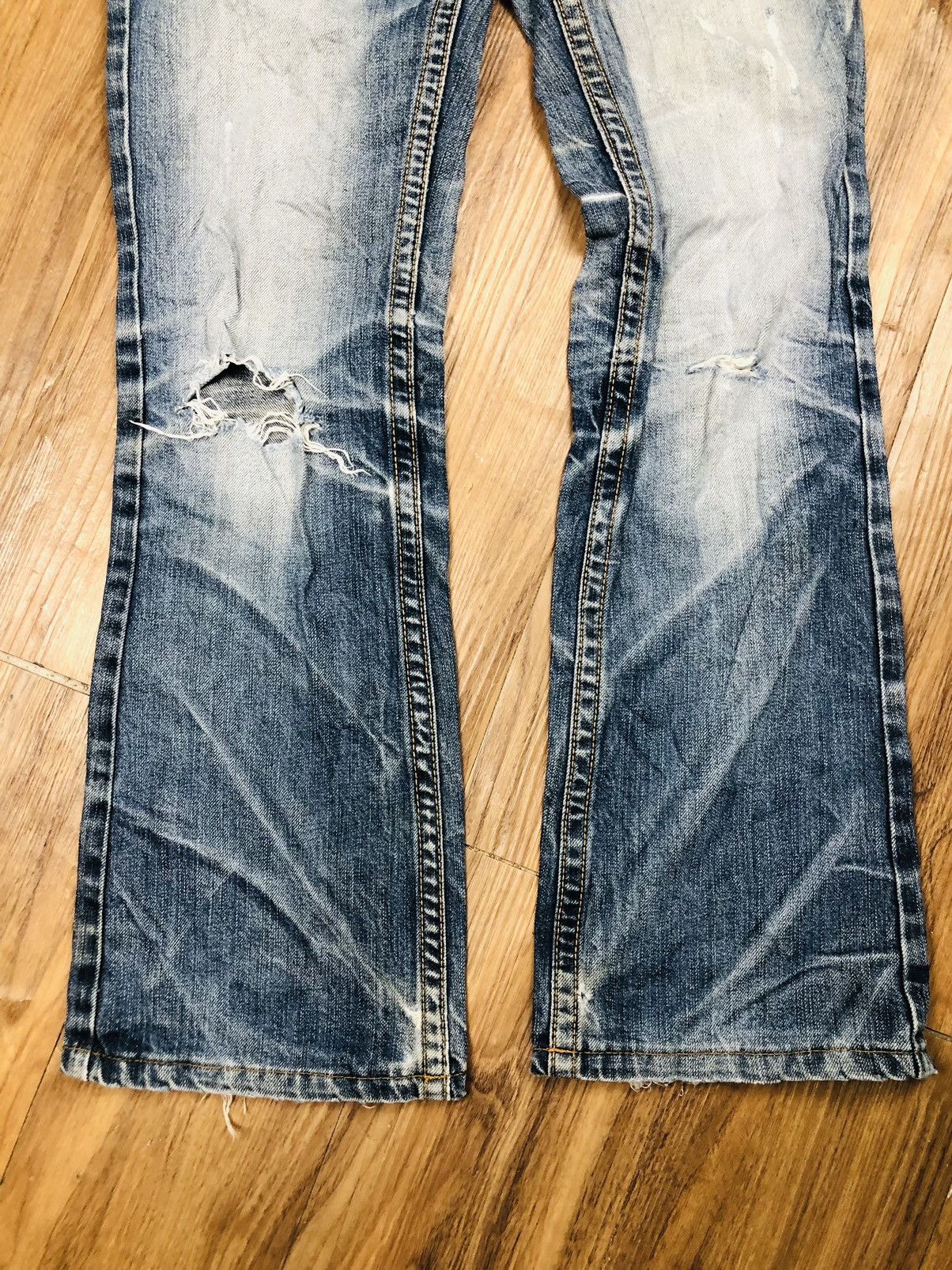 If Six Was Nine Pasta Denim Bootcut Distressed Jeans Plaid Patches (40) Size 26" / US 2 / IT 38 - 4 Thumbnail
