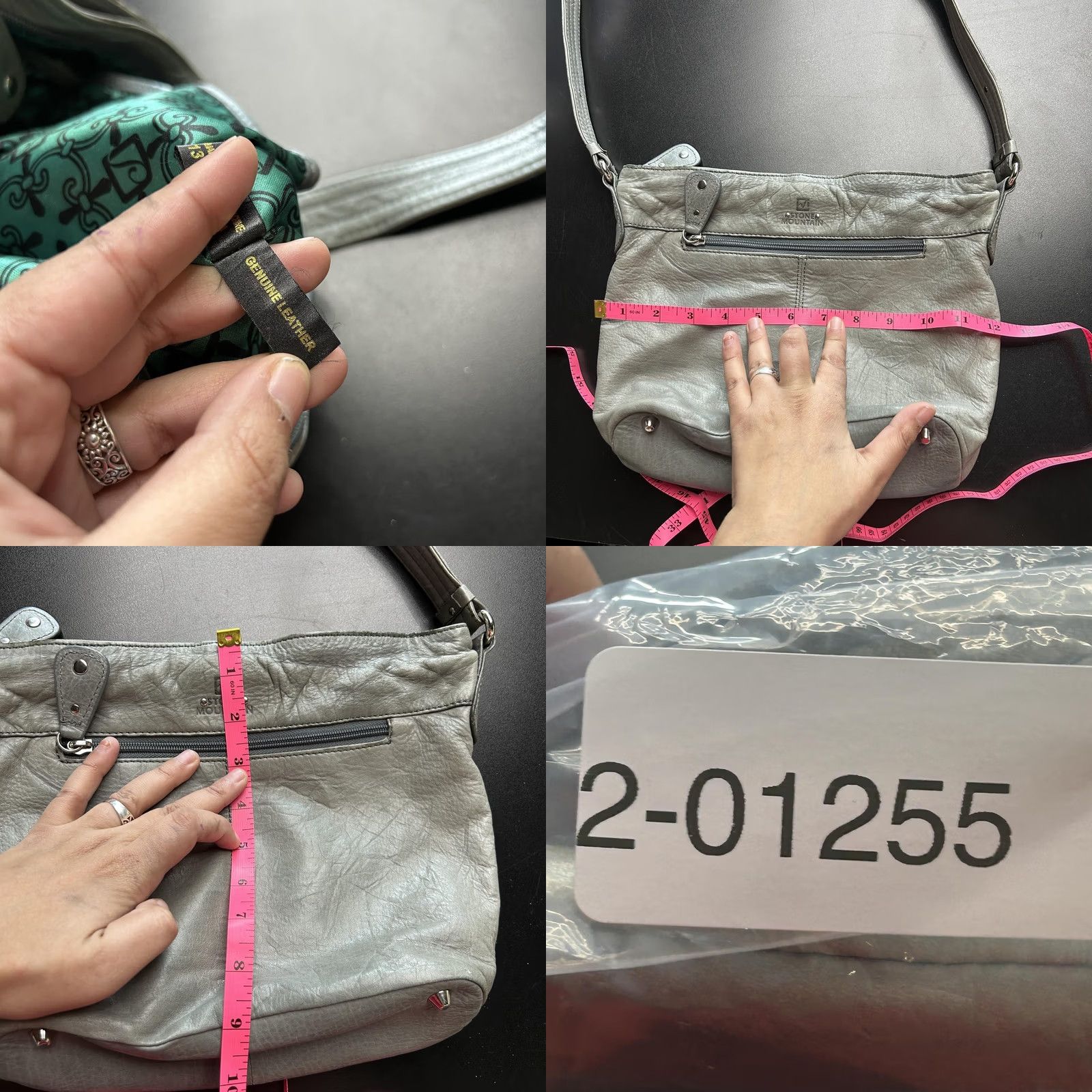 Vintage Stone Mountain Crossbody Bag Womens Medium Gray Leather Zip Pockets Adj Strap Size ONE SIZE - 8 Thumbnail