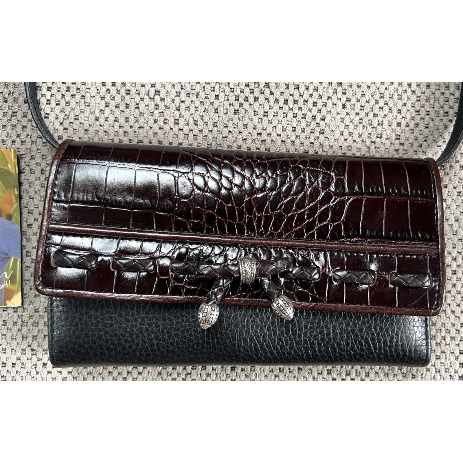 Brighton Brighton Tri Fold Wallet Organizer Crossbody Strap Small Brown Croc Embossed Faux Leather Silver Hardware Women Size ONE SIZE - 2 Thumbnail