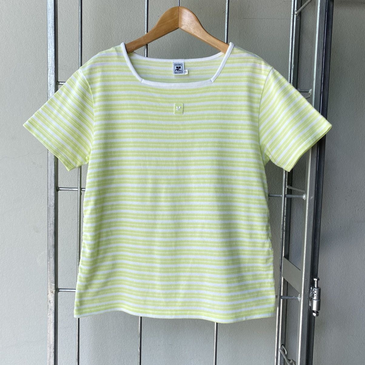 Courreges Courreges Lime Green Striped Short Sleeve Tee Size XS / US 0-2 / IT 36-38 - 1 Thumbnail