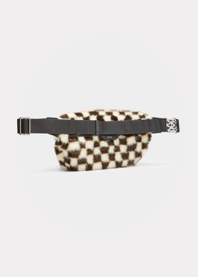Amiri o1mle0925 Size: OS Faux Fur Checkered Bumbag in Black White Size ONE SIZE - 3 Thumbnail