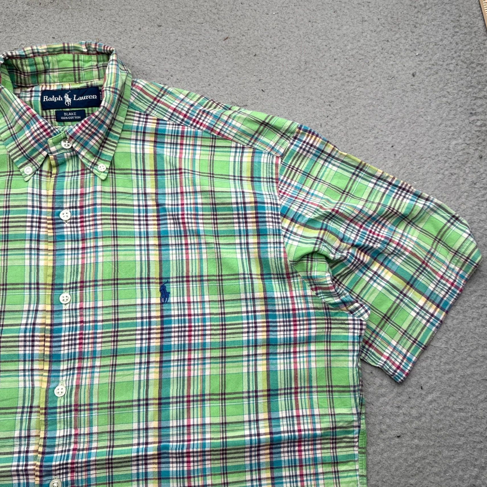 Ralph Lauren Ralph Lauren Blake Green Plaid Short Sleeve Button Down Shirt Mens Medium Cotton Pink Size US M / EU 48-50 / 2 - 5 Thumbnail