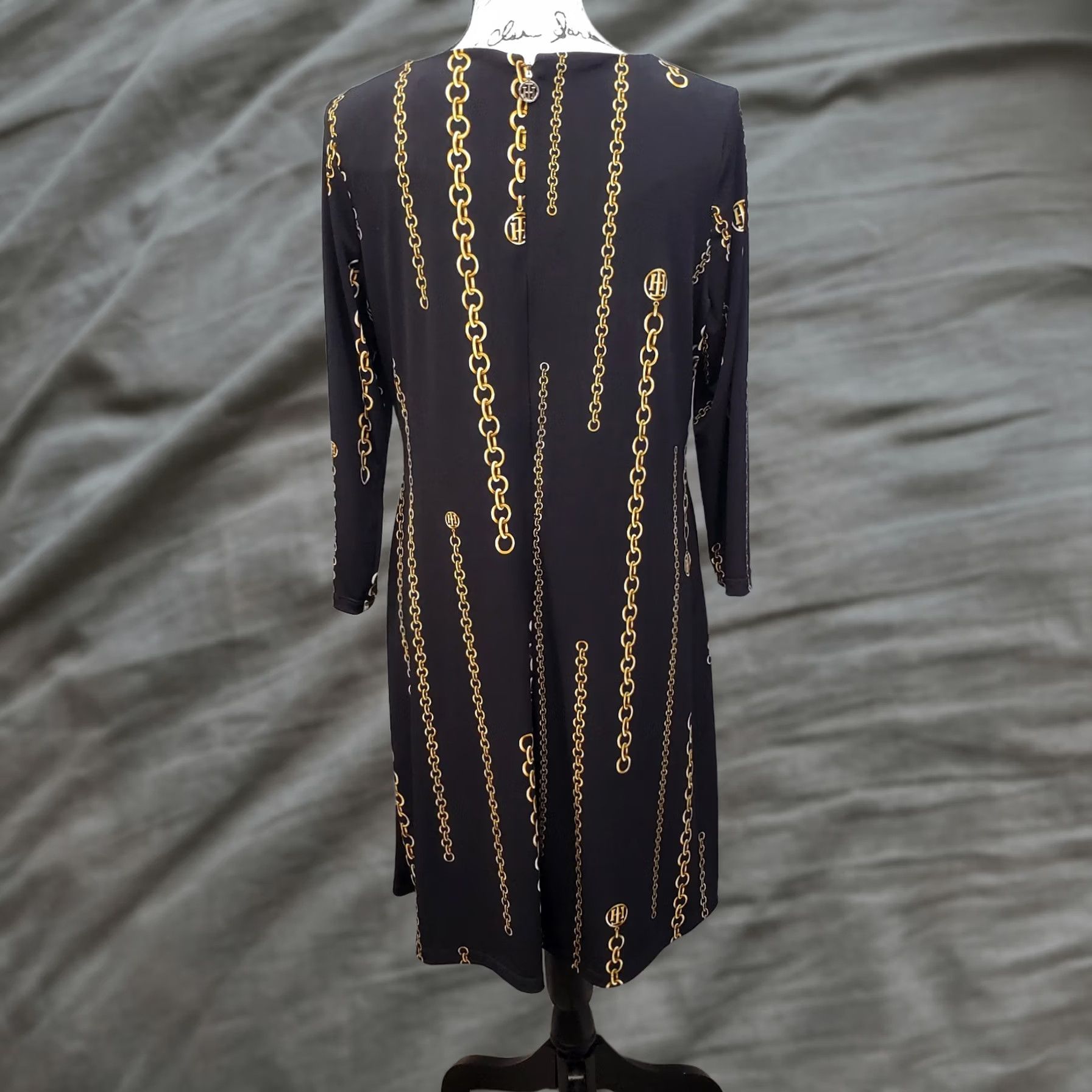 Tommy Hilfiger Tommy Hilfiger Shift Dress Women 12 Black Yellow Chain Print Stretch Zip Size XL / US 12-14 / IT 48-50 - 1 Thumbnail