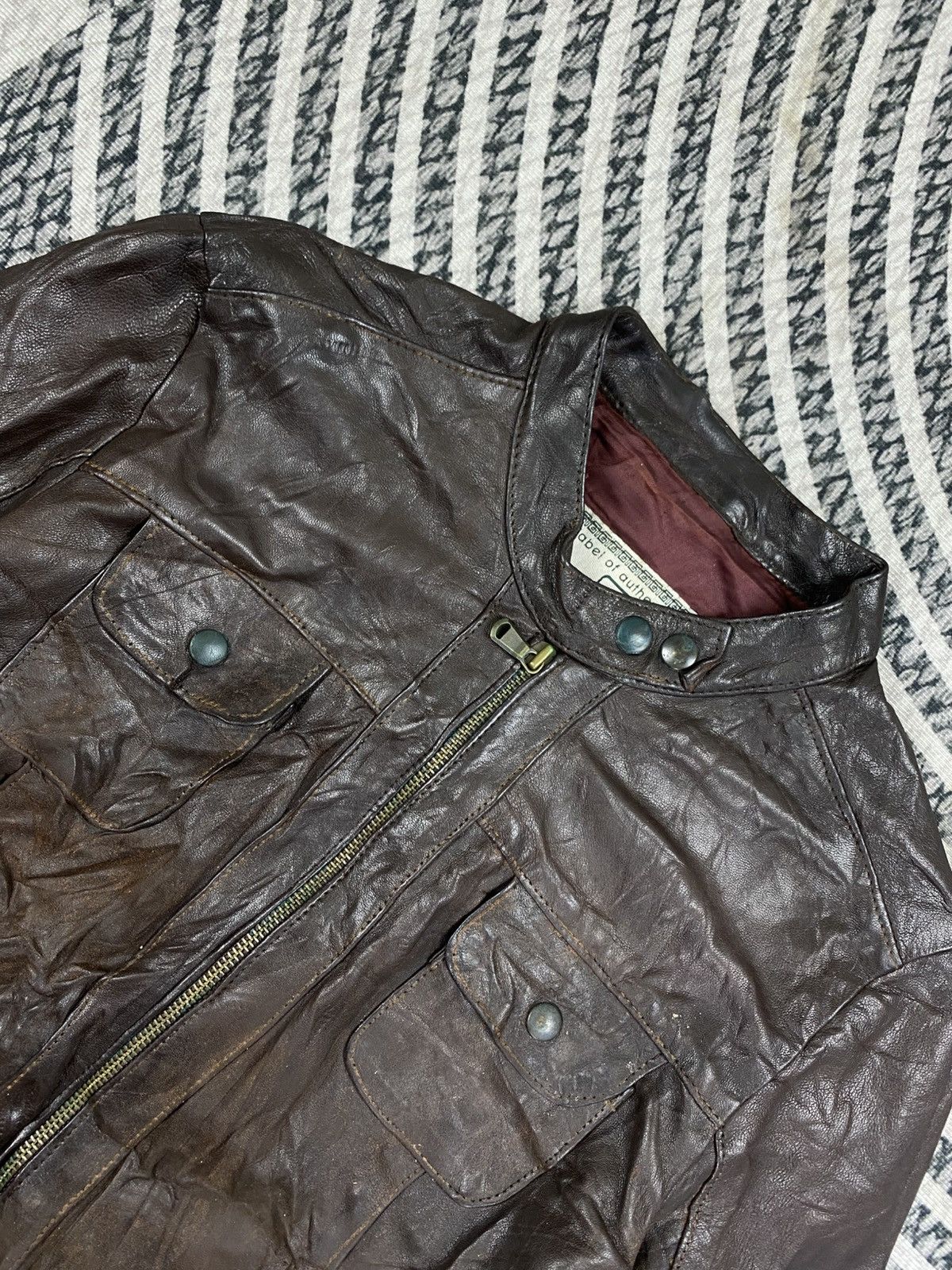 Japanese Brand Vtg Perruzi Italian Distressed Biker Style Leather Jacket Size US S / EU 44-46 / 1 - 8 Thumbnail