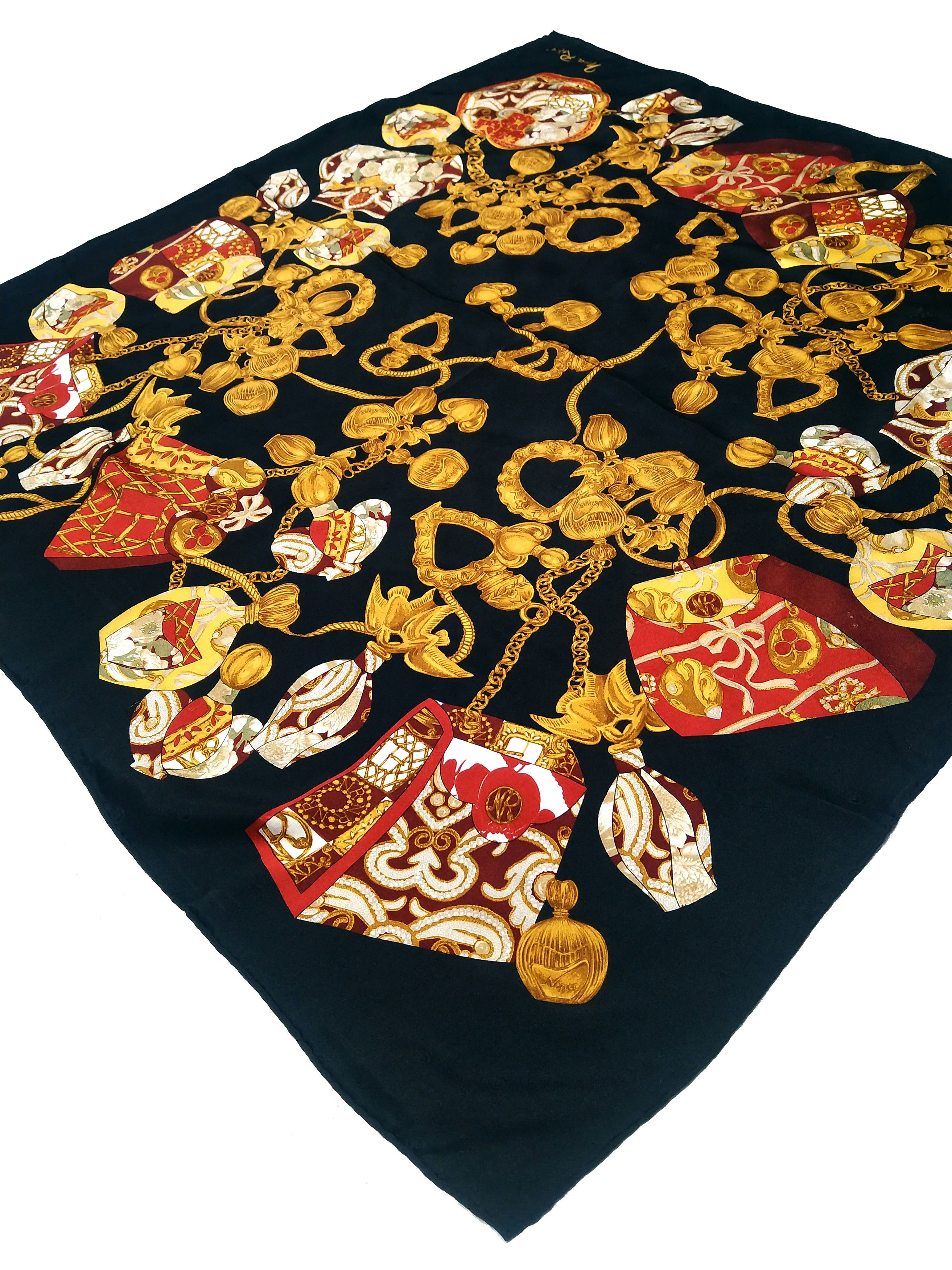 Nina Ricci Vintage 80s Nina Ricci black-gold big silk scarf shawl Size ONE SIZE - 8 Thumbnail