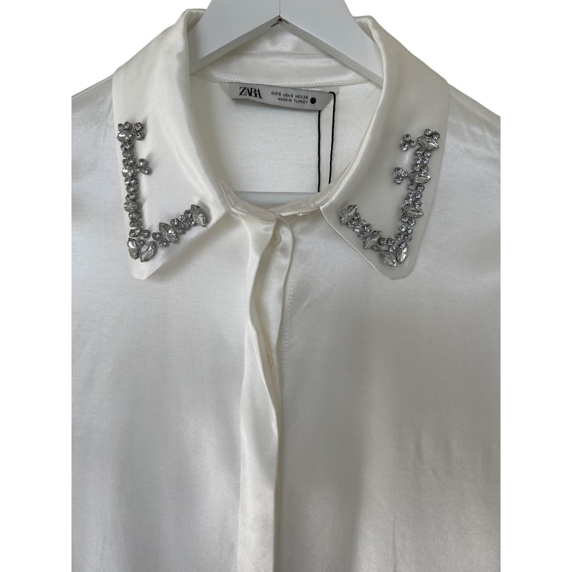 Zara Zara White Satin Jewel Collar Button-Down Shirt Size S / US 4 / IT 40 - 3 Thumbnail