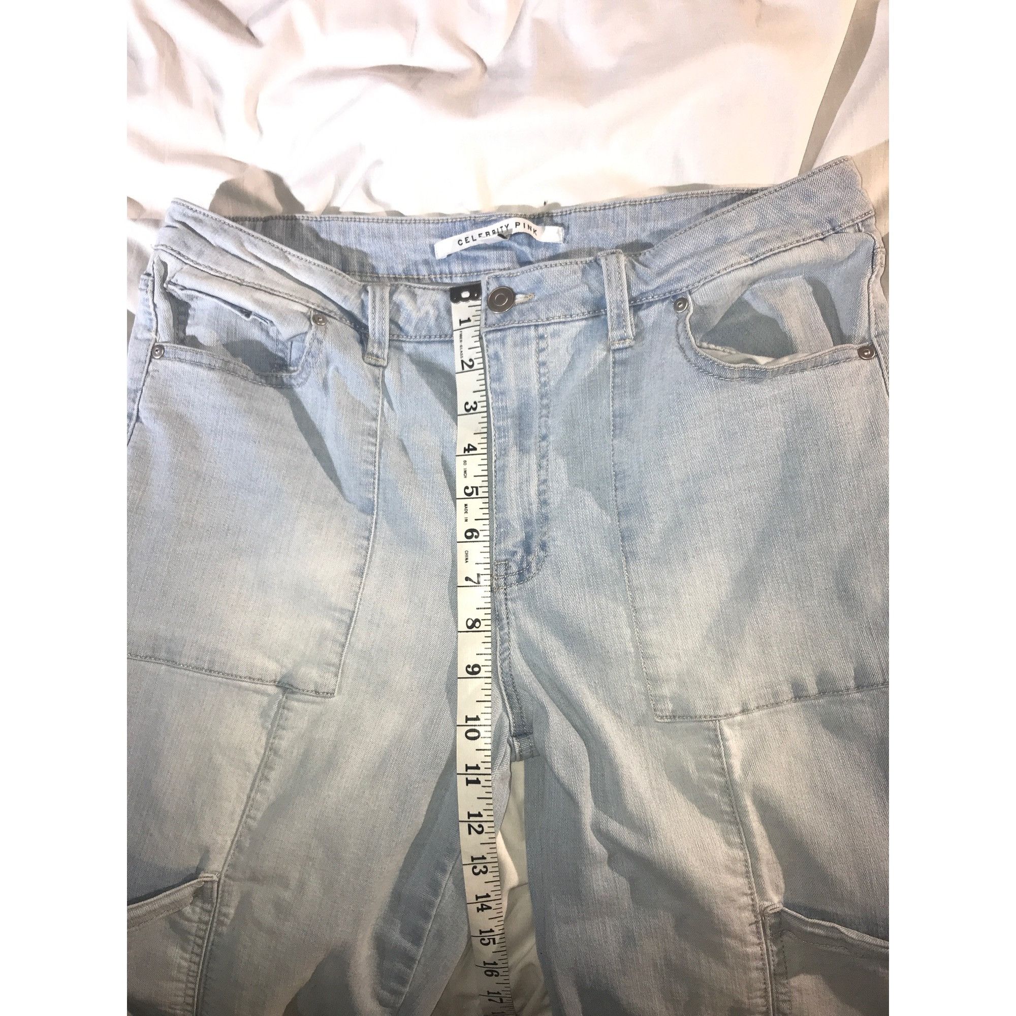 Designer Celebrity Pink Junior Light Wash Denim Baggy Carpenter Jeans Size 31" - 7 Thumbnail