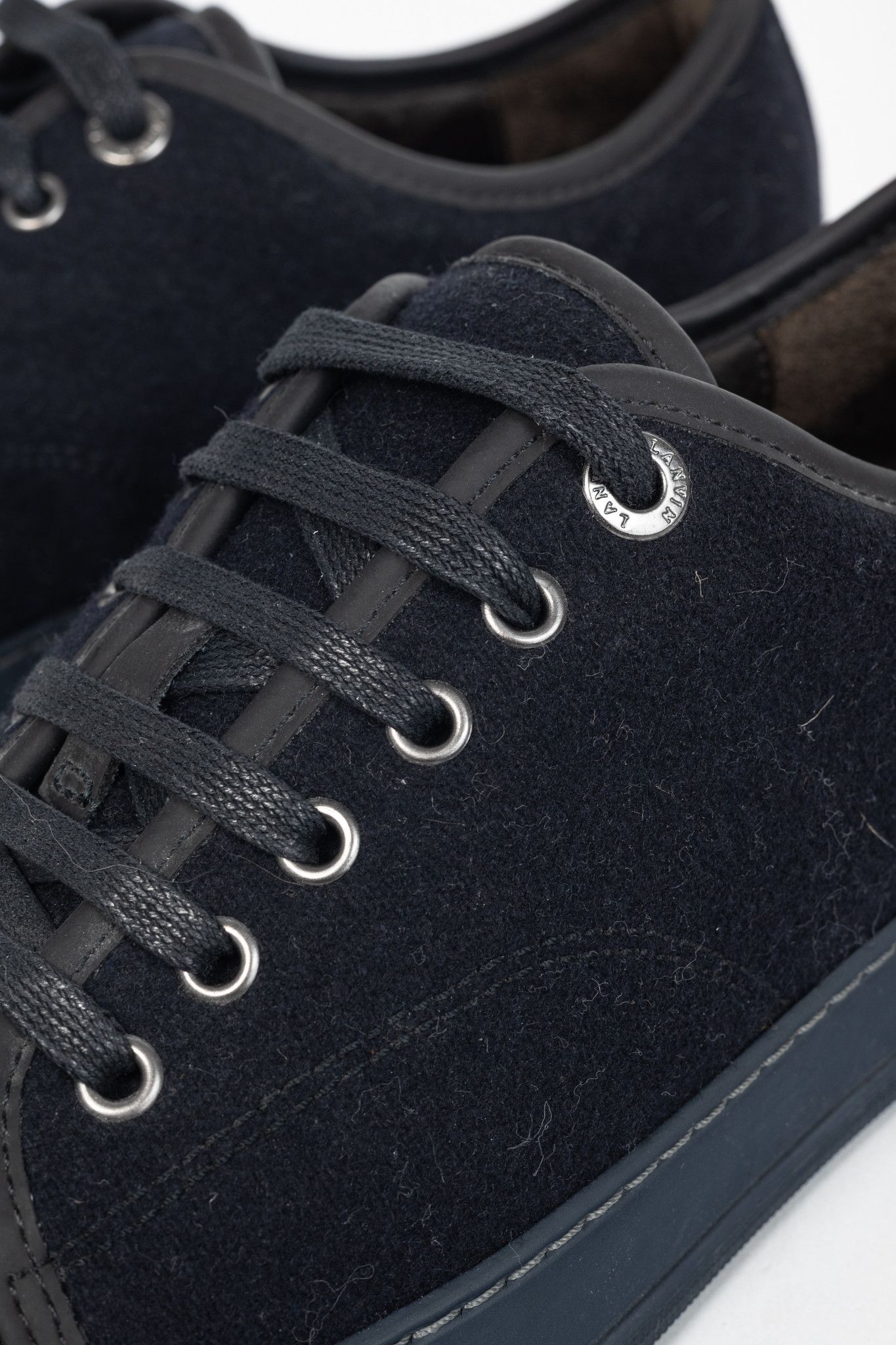 Lanvin Lanvin Navy Felted Wool Low-Top Sneakers Size US 5 / EU 37 - 7 Thumbnail