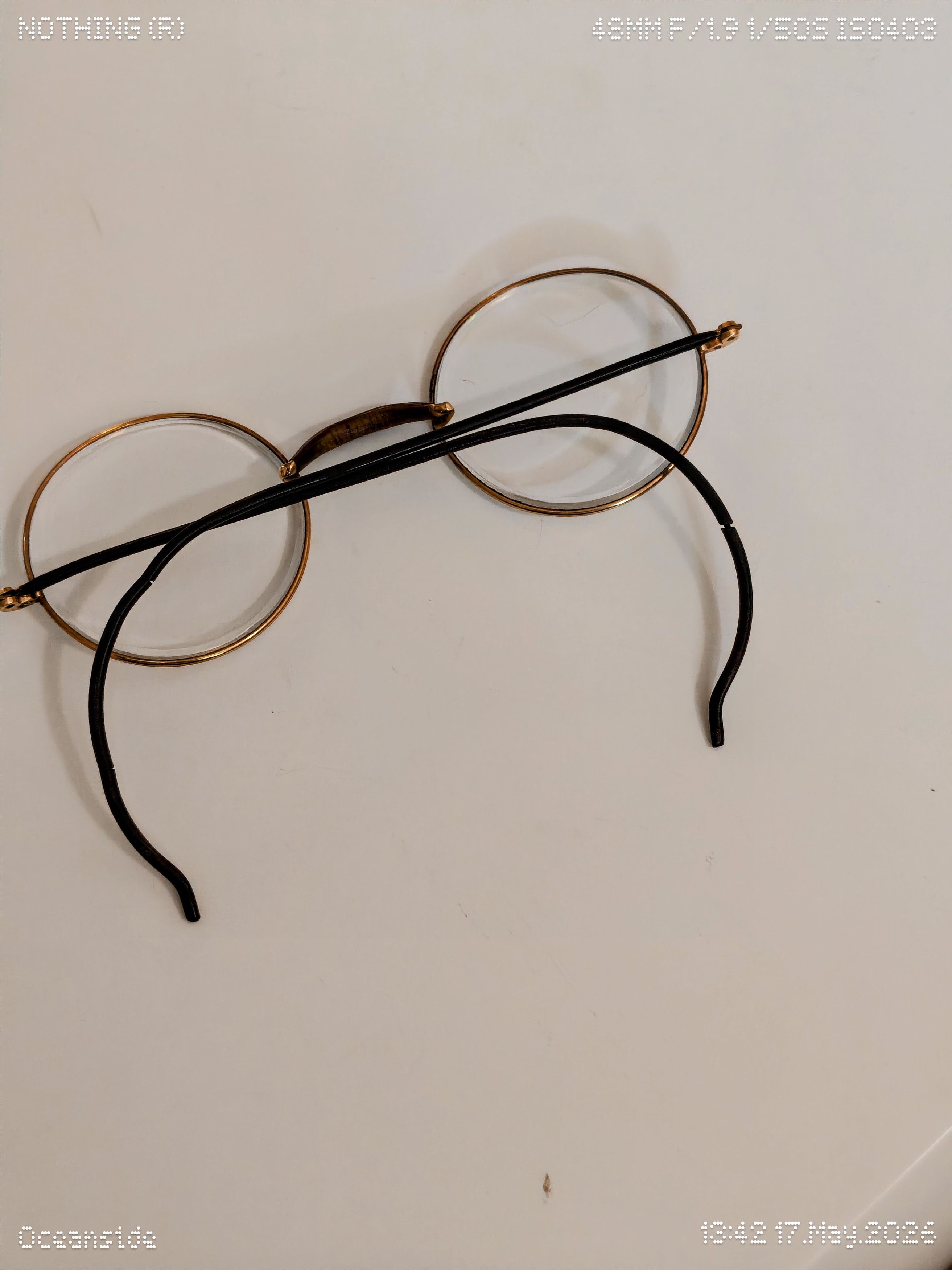 Vintage Antique Gold Plated Round RX Glasses Leather Arms Late 1800s Size ONE SIZE - 4 Thumbnail