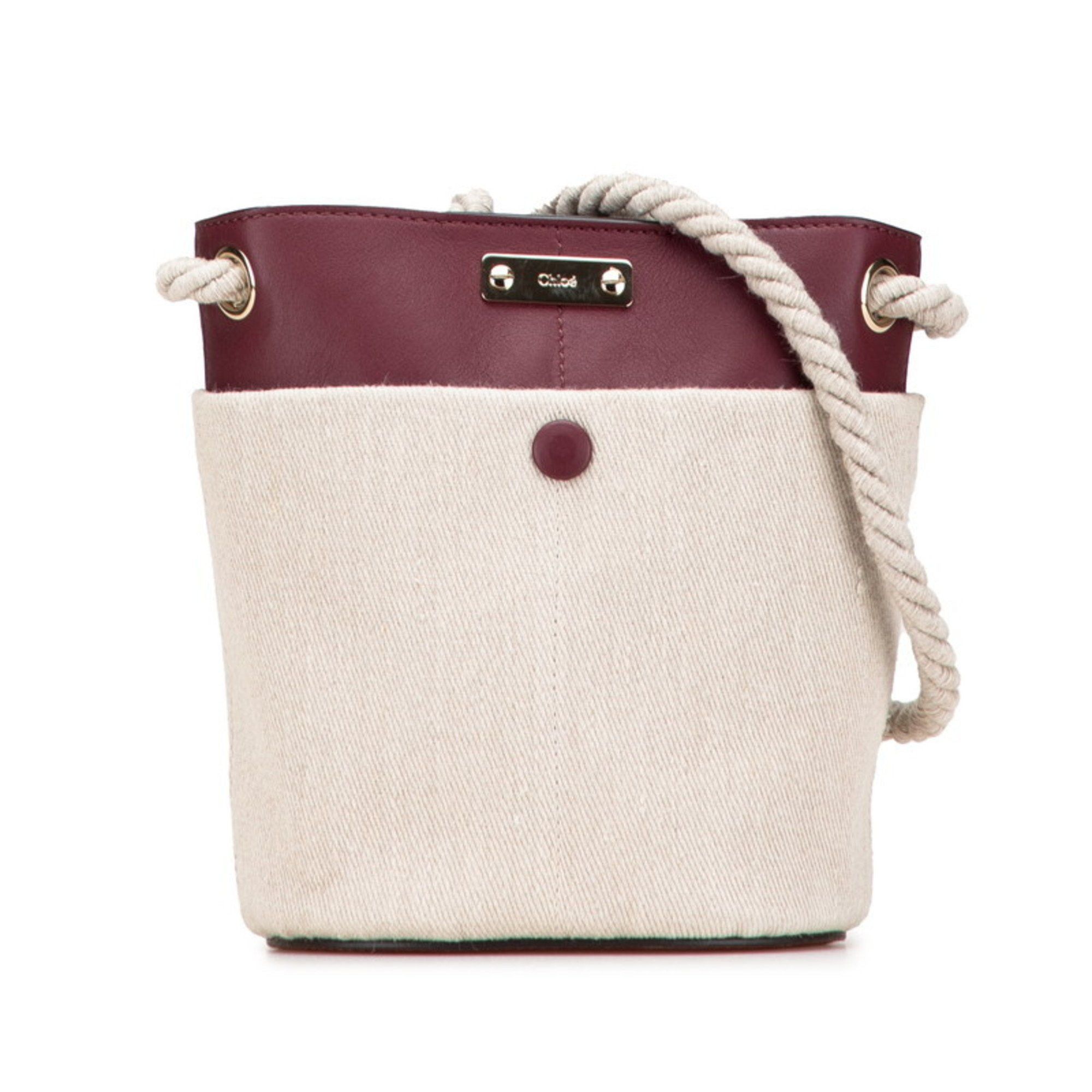 Chloe Chloé Chloe KEY Bucket Bag, Small, Crossbody Shoulder Beige, Wine Red, Leather, Linen, Women's Size ONE SIZE - 1 Thumbnail