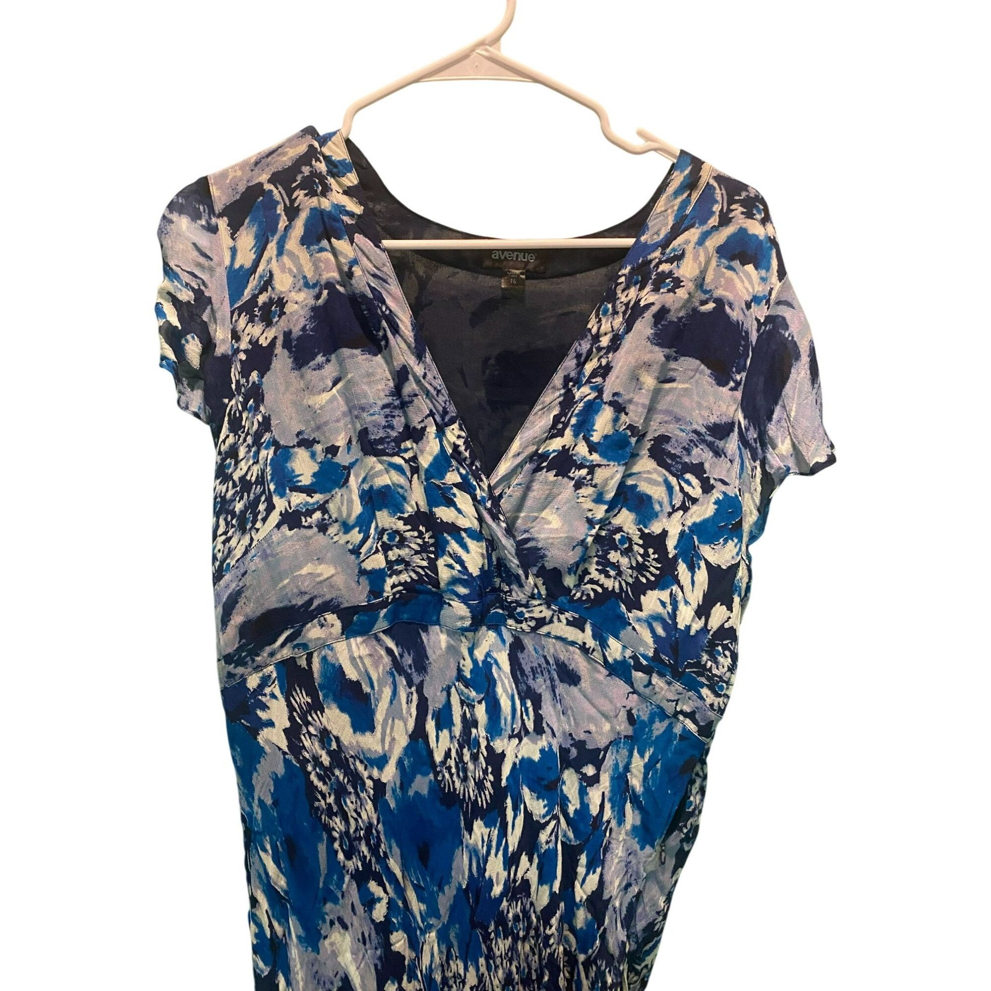 Avenue Avenue Womens Blue & White Floral Print V-Neck Midi Dress Si Size XXL / US 16-18 / IT 52-54 - 3 Thumbnail