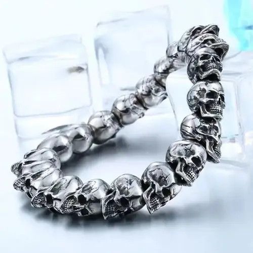 Handmade × Jewelry Skull Head Bracelet Chain Gothic Chrome Pagan Punk Grunge Size ONE SIZE - 4 Thumbnail