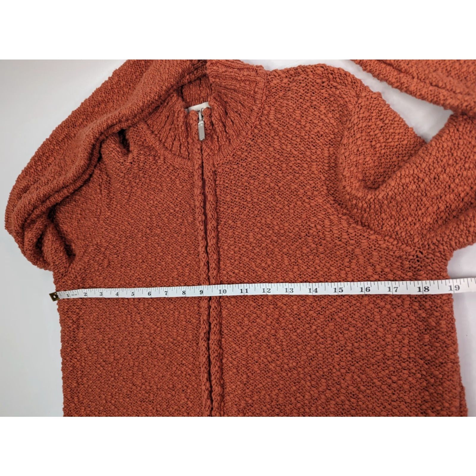 Coldwater Creek Coldwater Creek Cardigan Women’s Medium Orange Knobby Knit Mock Neck Zipper Pocket 90s Style Knit Open-Knit Casual Travel Sweater Size M / US 6-8 / IT 42-44 - 6 Thumbnail