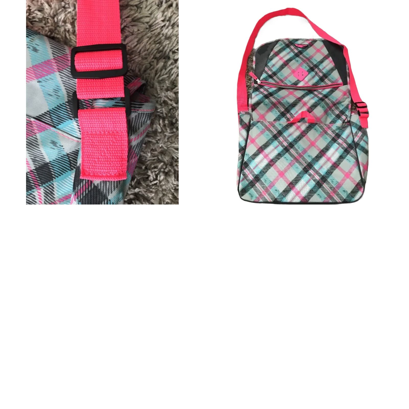 Pinko Crossbody Messenger School Bag Pink Gray Plaid Adjustable Strap Compartments Size ONE SIZE - 8 Thumbnail