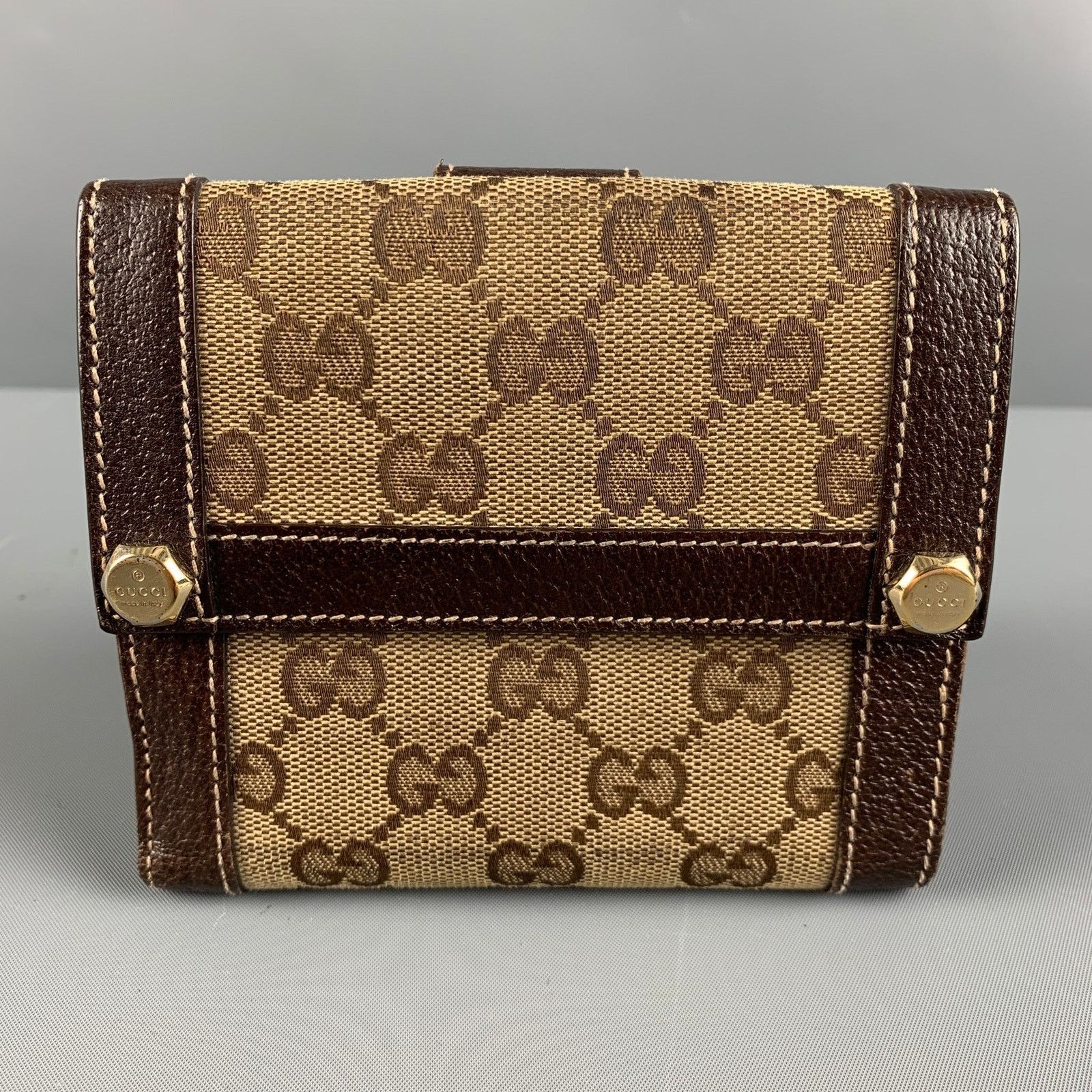 Gucci GUCCI Walet Brown Beige Monogram Canvas Leather Size ONE SIZE - 1 Thumbnail