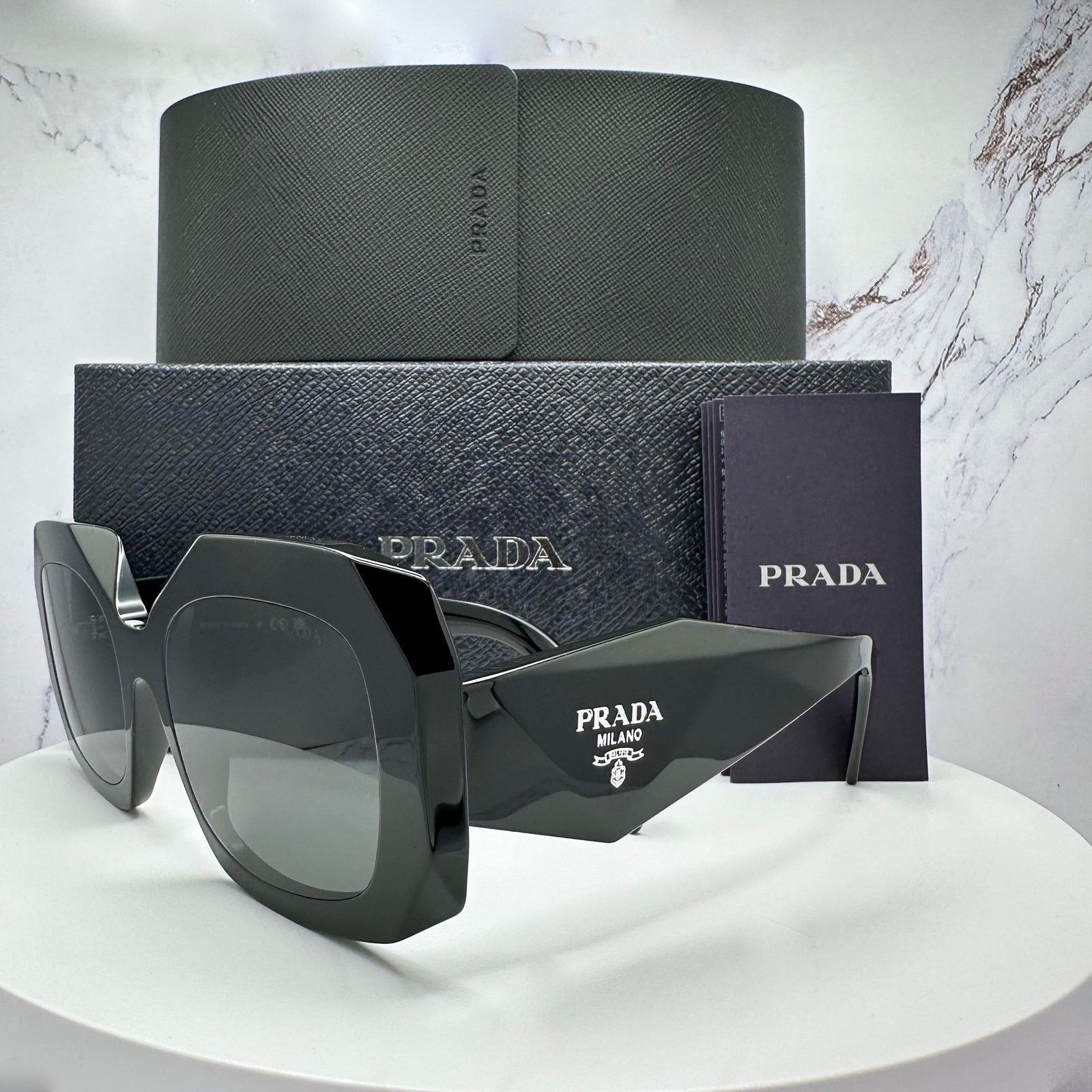 Prada New PRADA Sunglasses Black Silver Symbole Logo Oversized Size ONE SIZE - 1 Thumbnail