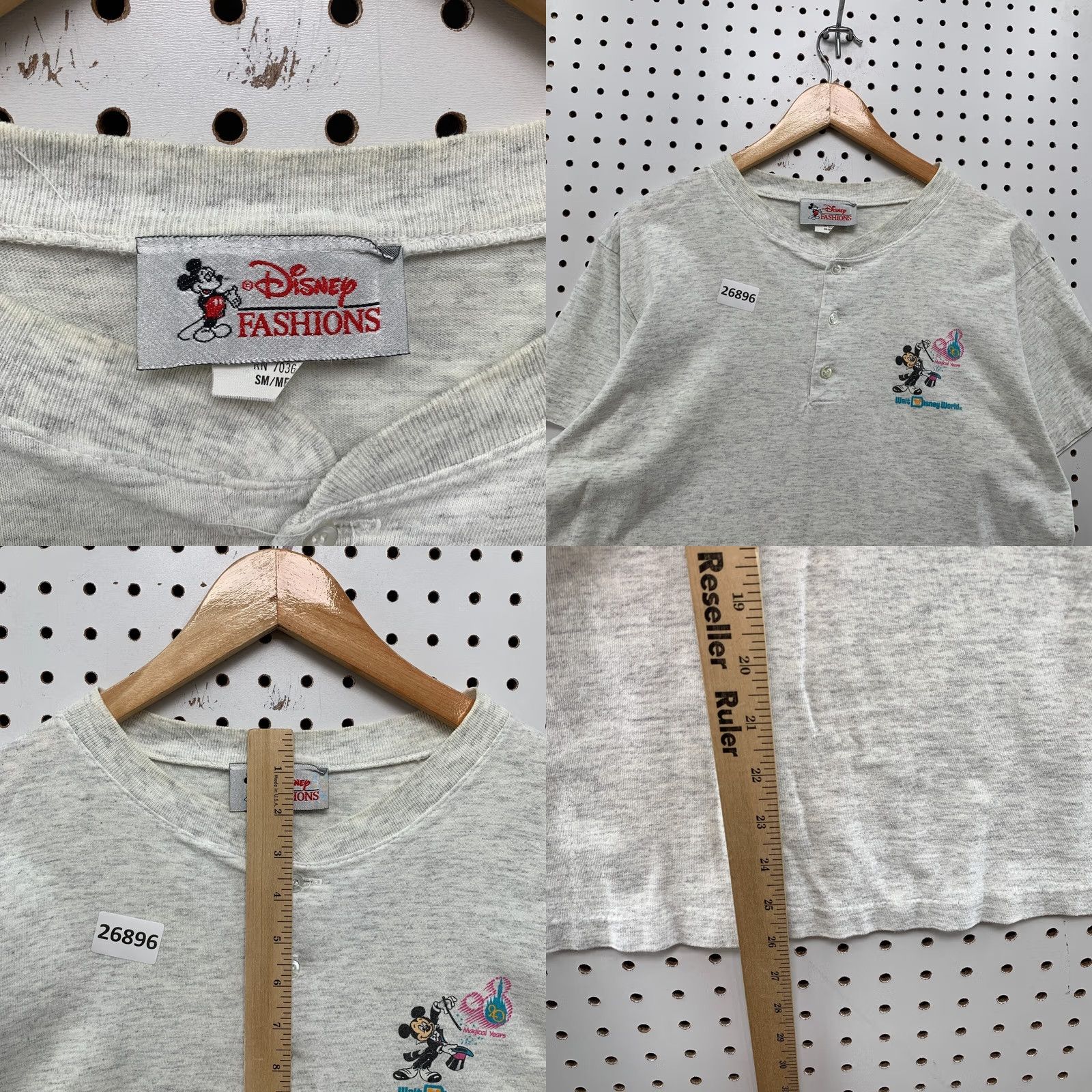 Disney Vintage 90s Disney Henley Shirt Gray Single Stitch 20th Anniversary Small 21x26 Size US S / EU 44-46 / 1 - 8 Thumbnail