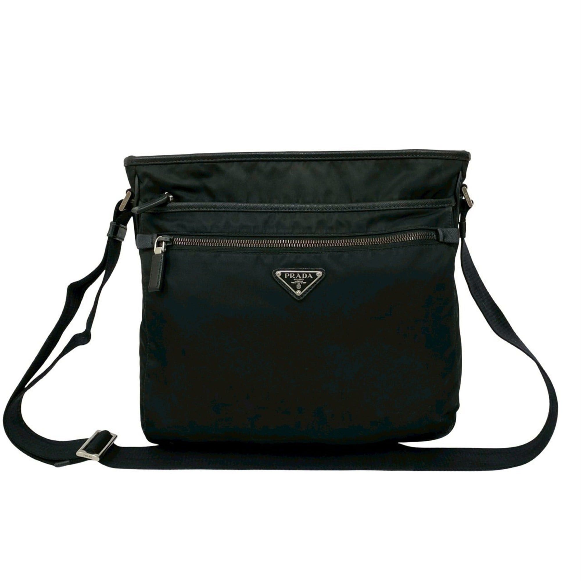 Prada PRADA Triangle Logo Nylon and Saffiano Leather Shoulder Bag/Messenger Bag in Black (38997) Size ONE SIZE - 1 Thumbnail