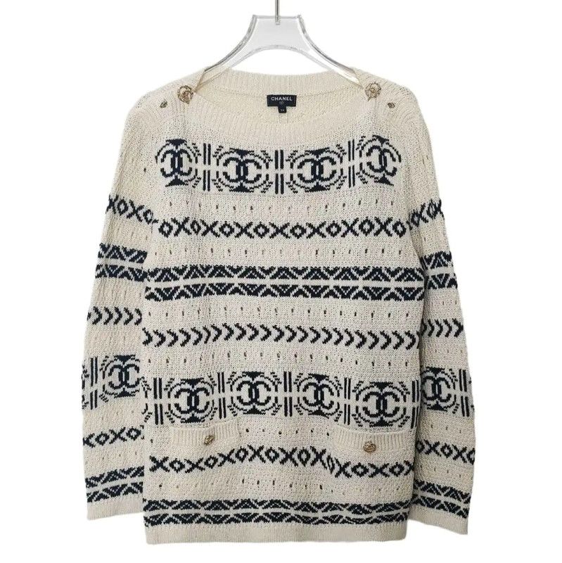 Chanel Chanel White Cotton Blend Pullover Sweater 0089 Size M / US 6-8 / IT 42-44 - 1 Thumbnail
