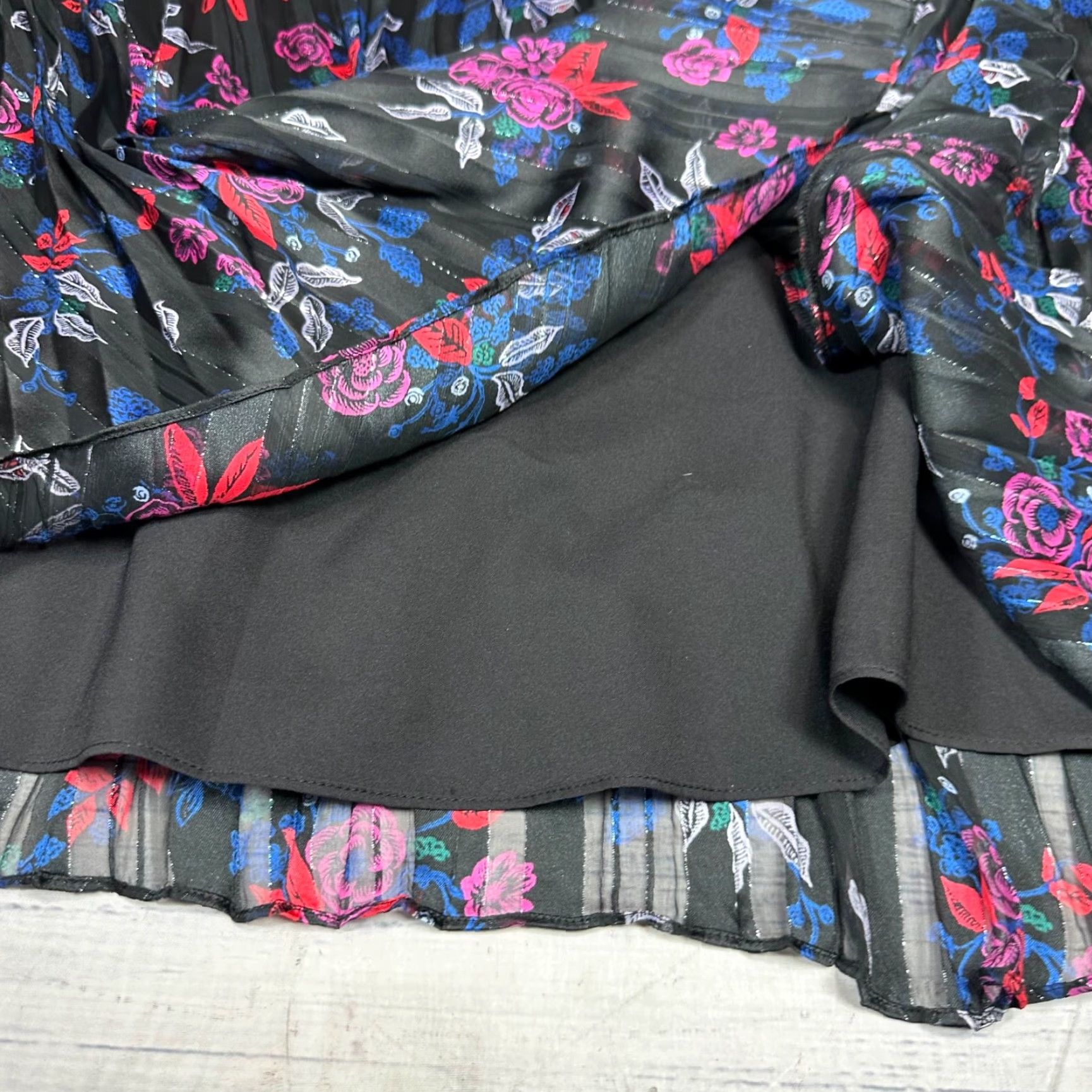 Vintage Halogen Womens Pleated Midi Skirt Sz M Black/Purple Floral Lined Polyester Size 32" / US 10 / IT 46 - 6 Thumbnail