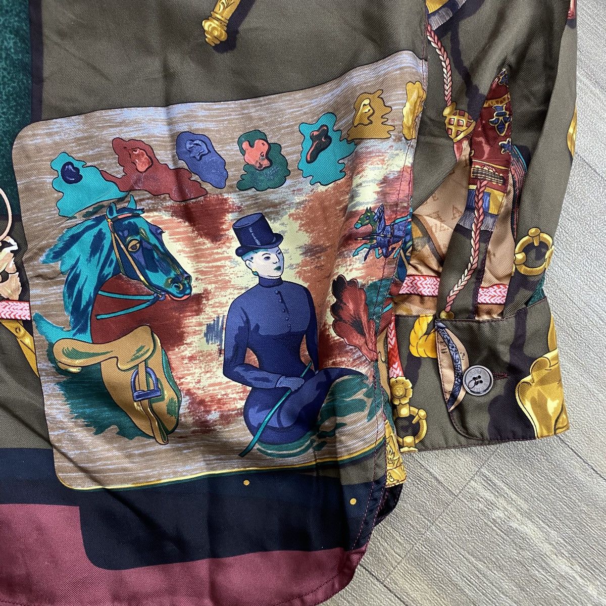 Hermes 90s Arcive Hermes Paris Equestrian Scarf Graphic Silk Shirt Size US L / EU 52-54 / 3 - 19 Thumbnail