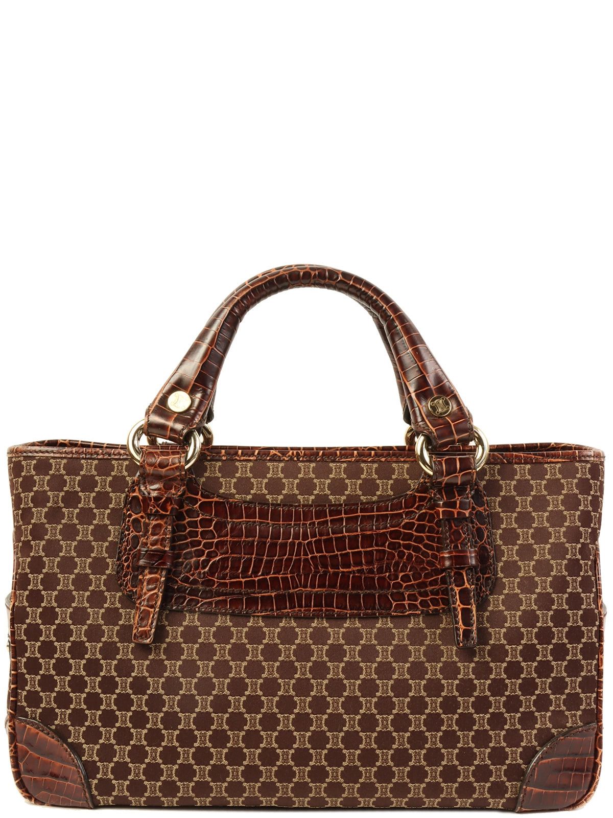 image of Celine Canvas Macadam Pattern Crocodile Embossed Conbination Boogie Bag Brown, Women's