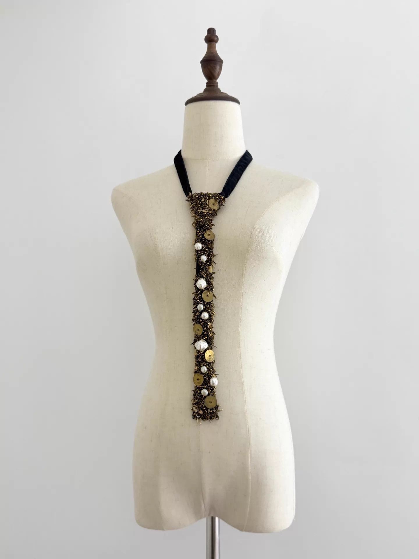 Comme des Garcons Comme des Garçons Black Velvet Metallic Studded Tie Size ONE SIZE - 5 Thumbnail