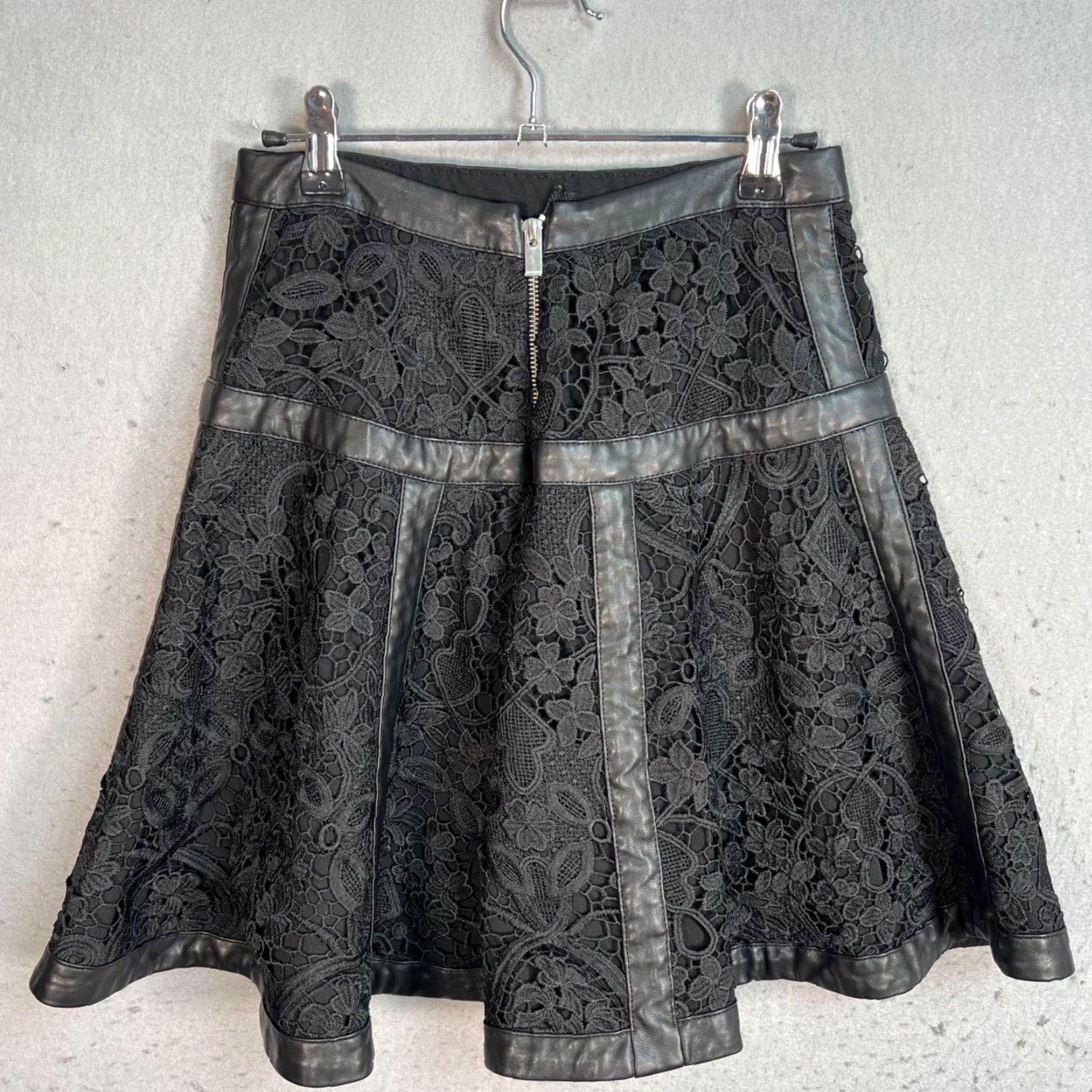 The Kooples VINTAGE The Kooples Black Lace A-Line Skirt With Faux Leather Trim 34 Skirt Womens 34 Black Lace A-Line Skirt 34 Women Size 24" / US 00 / IT 34 - 2 Thumbnail