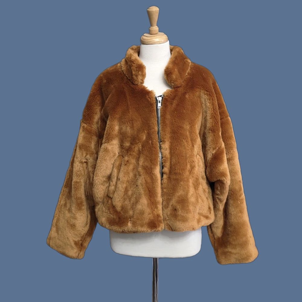 Free People VINTAGE Free People Faux Fur Bomber Jacket Terracotta Women's Small EUC Size S / US 4 / IT 40 - 1 Thumbnail