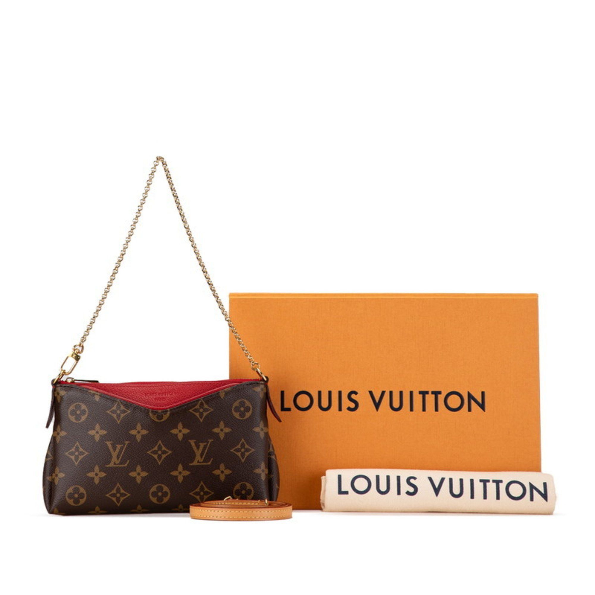 Louis Vuitton Louis Vuitton Monogram Pallas Clutch Bag Shoulder M41638 Brown Red PVC Leather Women s LOUIS VUITTON Grailed