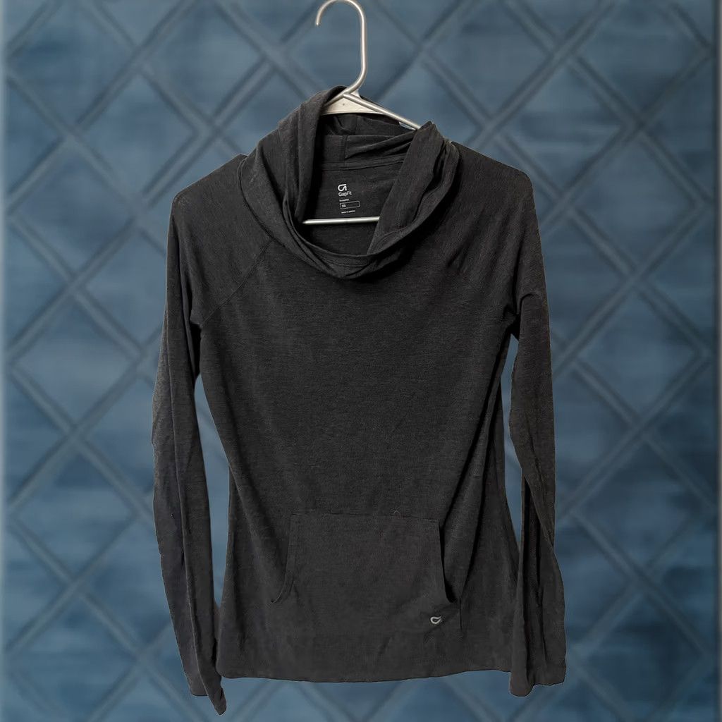 Gap VINTAGE GapGapFit XS Charcoal Gray Pullover Cowl Neck Long Sleeve Top Thumbholes Womens XS Gray Pullover 90s Size XS / US 0-2 / IT 36-38 - 1 Thumbnail