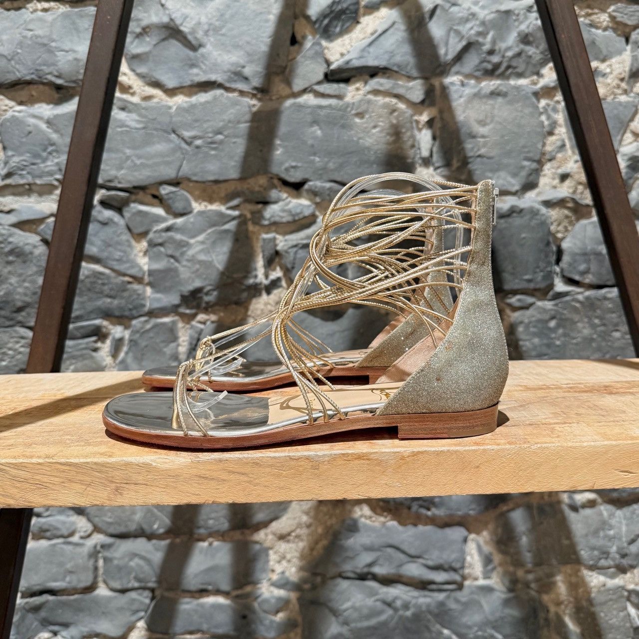 Christian Louboutin Christian Louboutin Glitter Gold Blanca Strappy Sandals Size US 7 / IT 37 - 6 Thumbnail