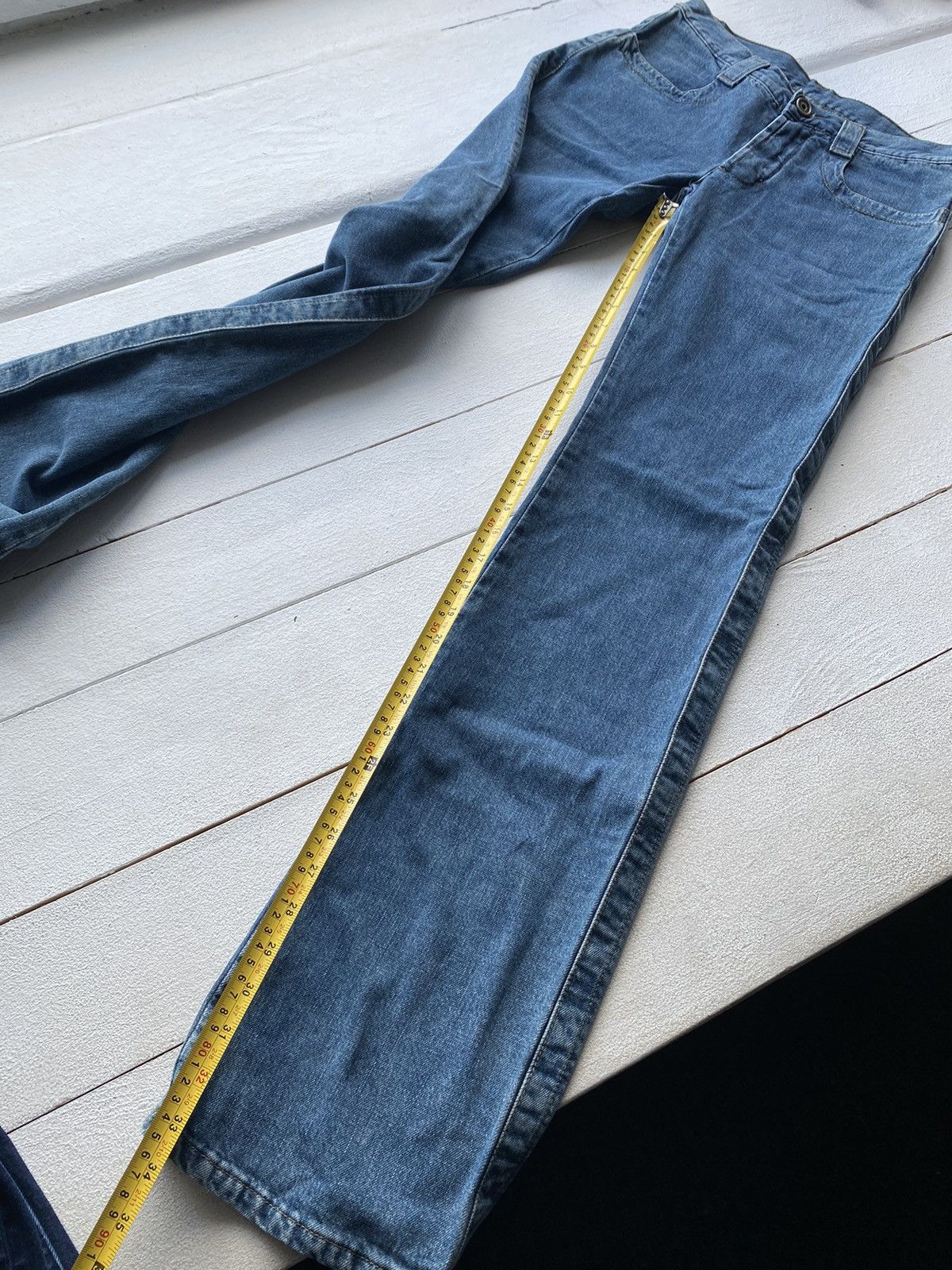 Designer × Dirk Bikkembergs × Vintage 🔥90s Dirk Bikkembergs Flare Bottom Blue Womens Jeans Bell Size 29" - 15 Thumbnail