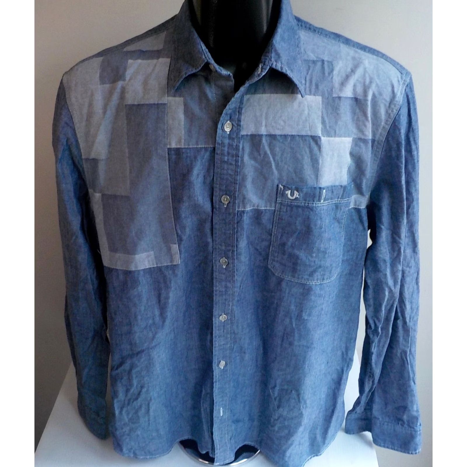 True Religion TRUE RELIGION Chambrays Shirt XL Slim Button-Up Patchwork Blues Cotton Size US XL / EU 56 / 4 - 2 Thumbnail