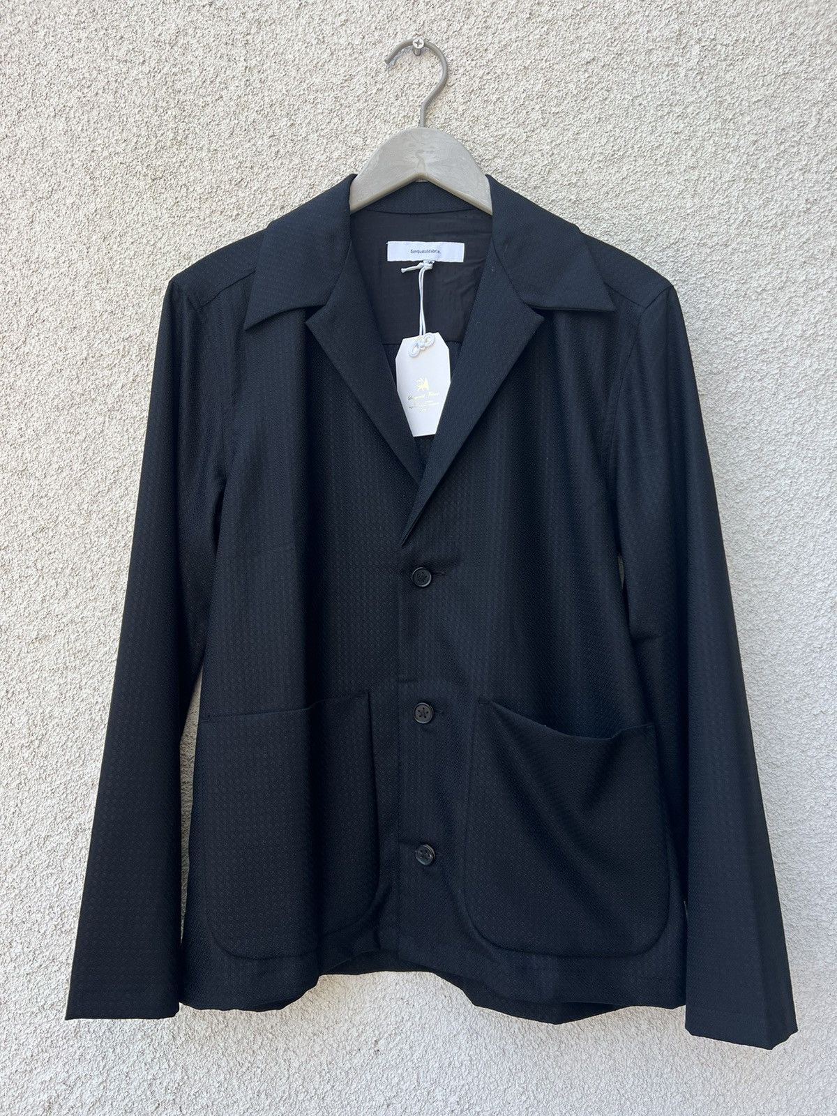 image of Sasquatchfabrix Black Wool Tailored Shirt Jacket Size Medium, Men's