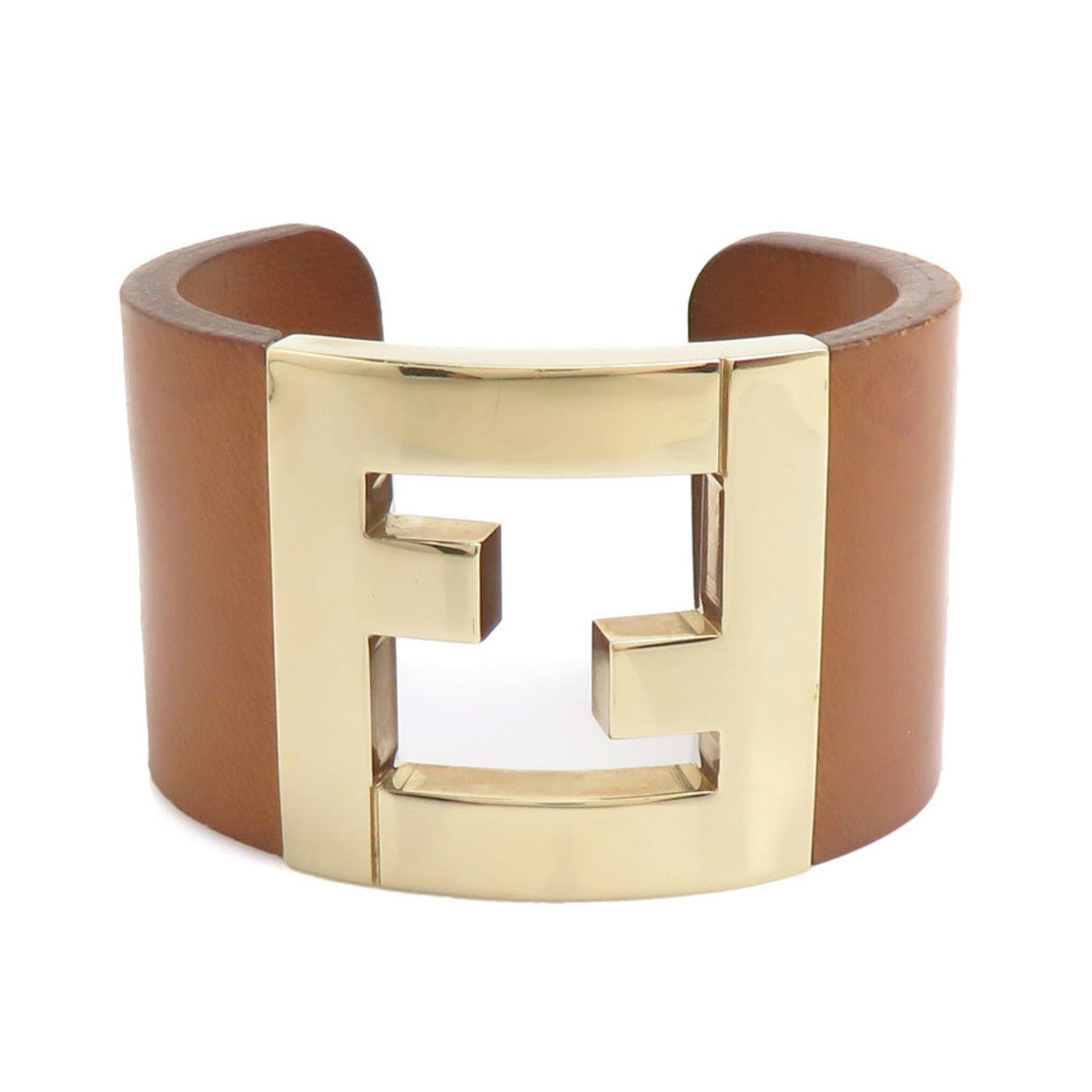 Fendi Fendi bangle bracelet, leather and metal, brown gold, women's, e61919j Size ONE SIZE - 1 Thumbnail