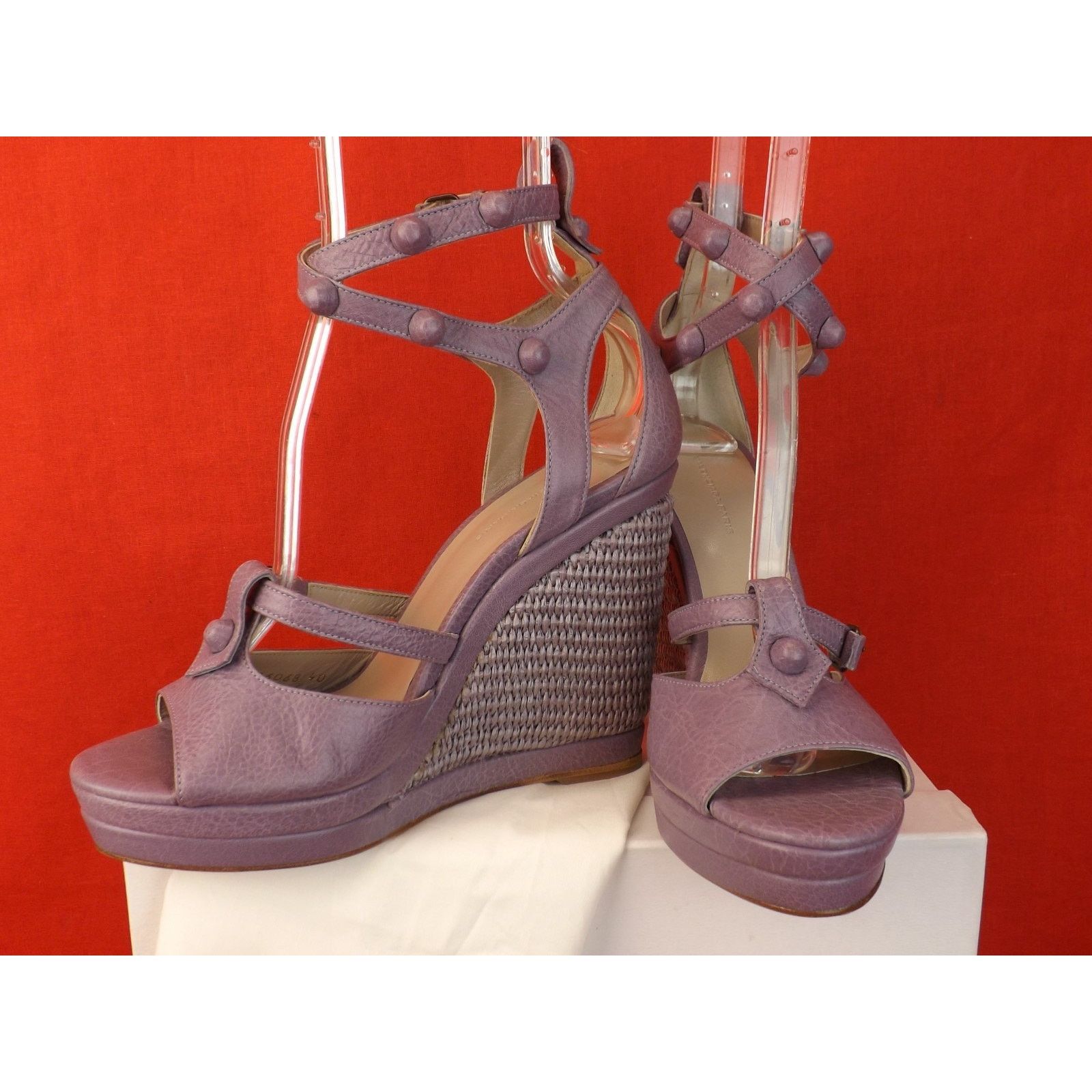 Balenciaga BALENCIAGA ARENA LAVENDER LEATHER WEDGE STUDDED SANDALS 40 Size US 10 / IT 40 - 7 Thumbnail