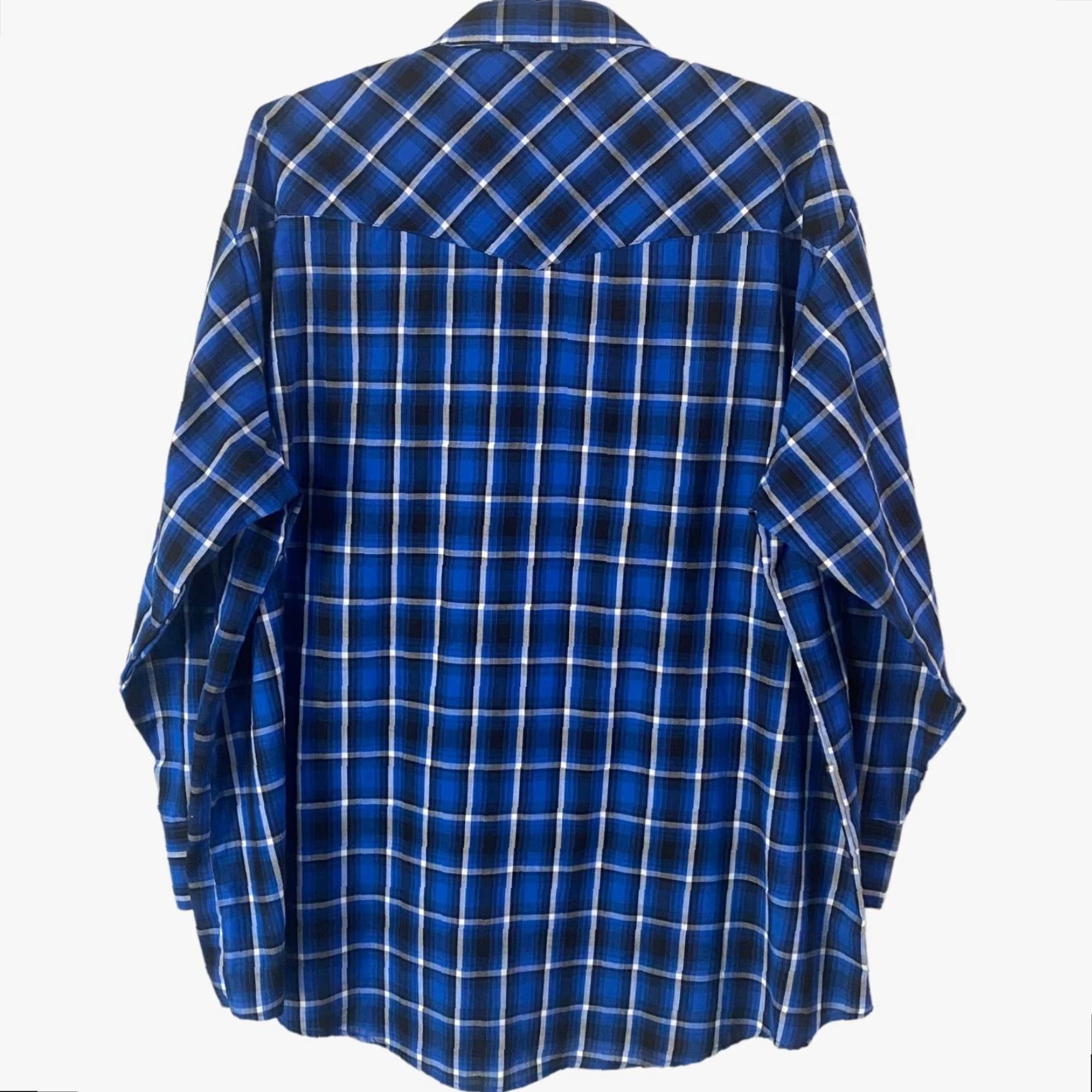 Vintage Plains Western Wear Button-Up Shirt Plaid Blue Long-Sleeve Mens 3XLT Snap Pocket Western Cotton Blend Swingo? Size US XXL / EU 58 / 5 - 3 Thumbnail