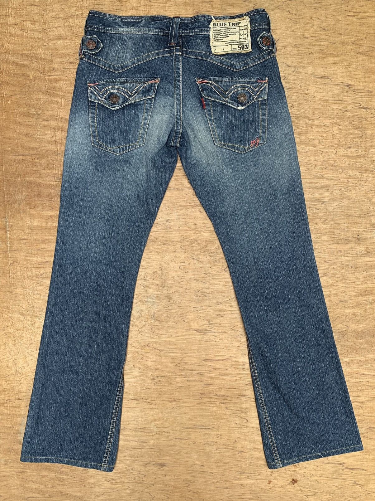Edwin Rare.. Edwin Lot 503 Blue Trip Flare Bootcut Denim Pants Size US 31 - 7 Thumbnail