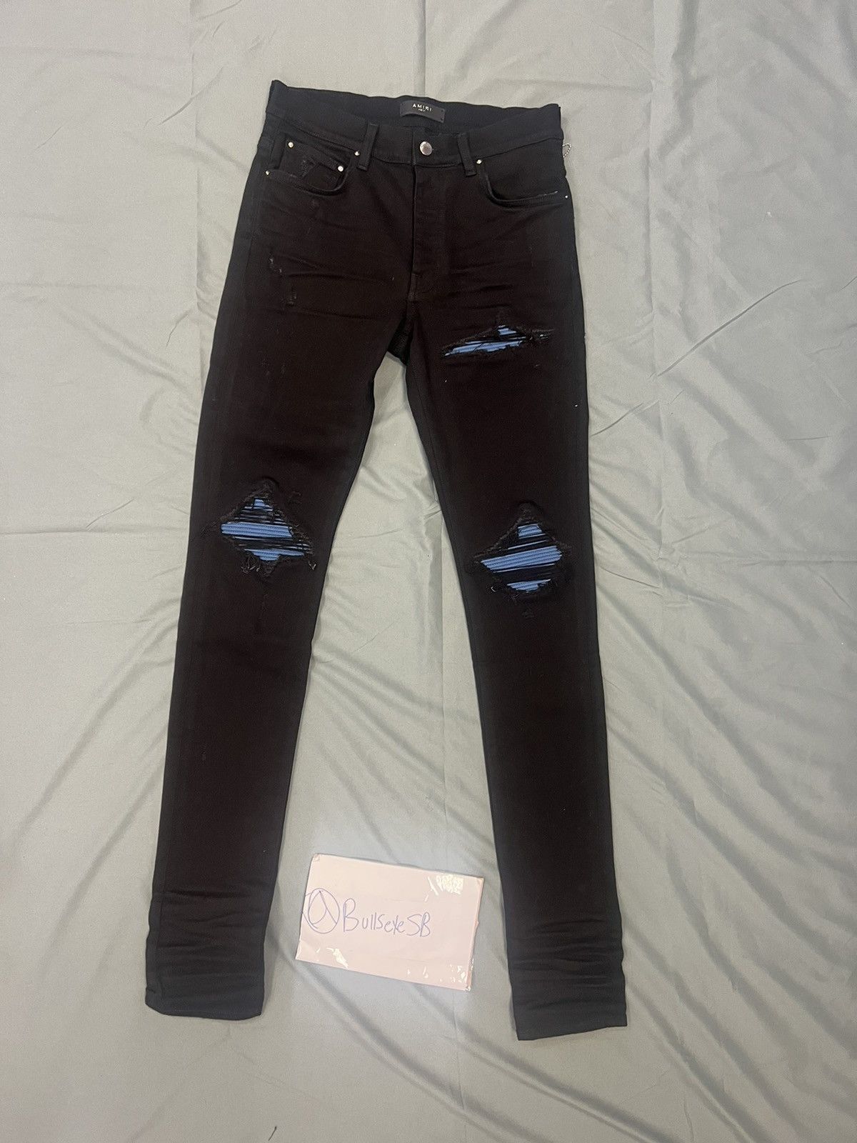 Pre-owned Amiri Mx1 Black Blue Patch Jeans In Black/blue ModeSens