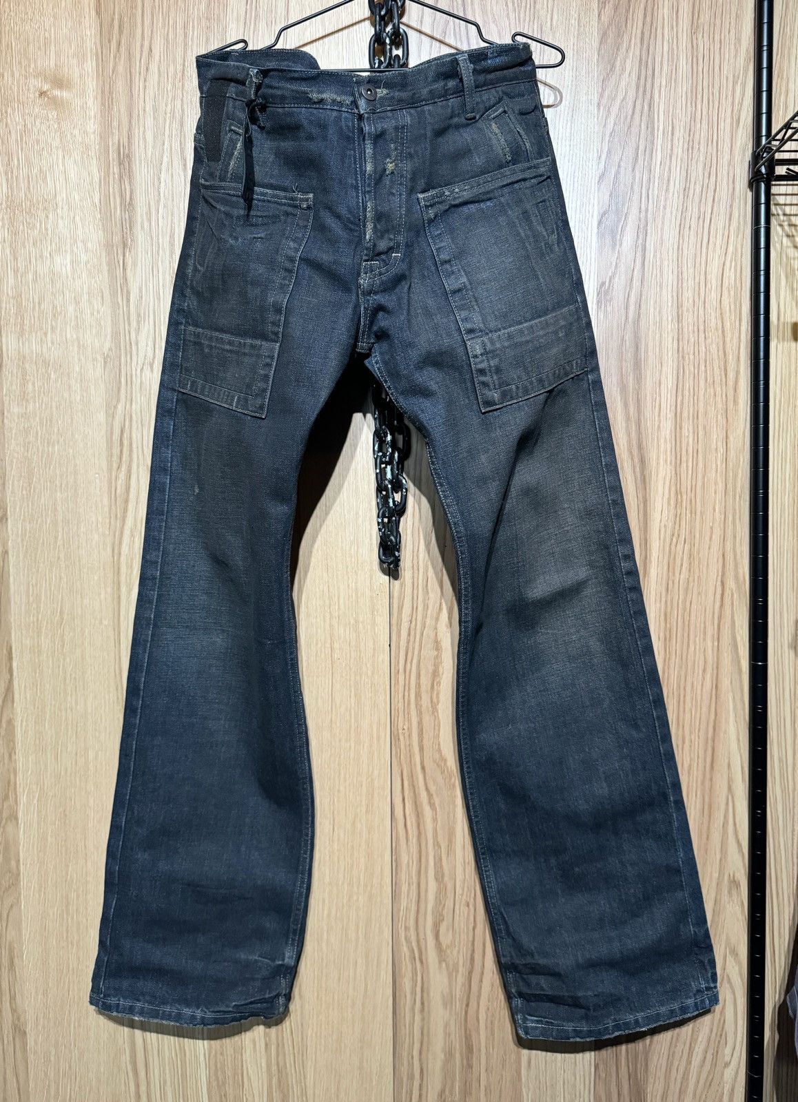 image of Rick Owens x Rick Owens Drkshdw Red Selvedge Japan Denim Flared Leg Jeans Bootcut Wide Y2K in Dark 