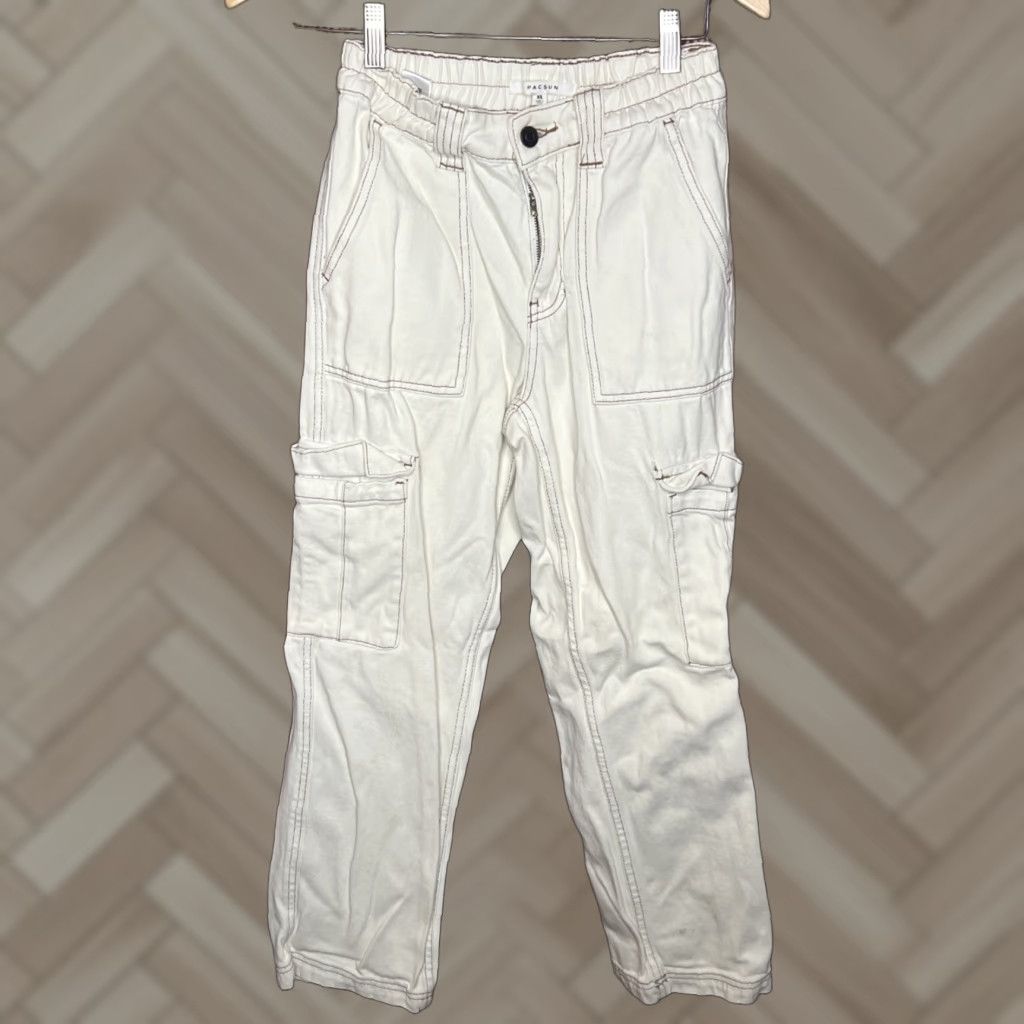 Pacsun Pacsun Women's XS Ivory Baggy Cargo Wide Straight Drawstring Pants Size 26" / US 2 / IT 38 - 1 Thumbnail