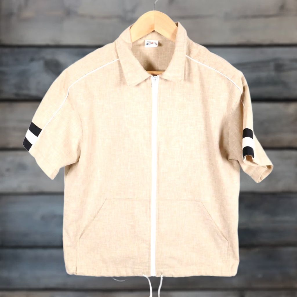JCPenney VTG J. C. Penney Zip Shirt Mens Large Beige 70s Style California Styled in California Pullover? No, it's a zip-up button-front shirt. Size US L / EU 52-54 / 3 - 1 Thumbnail