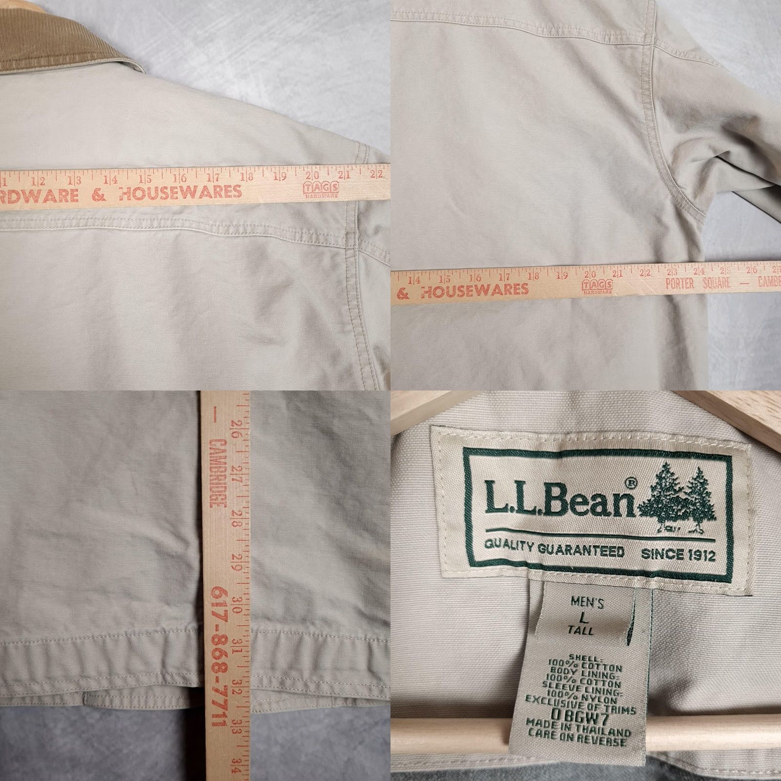 Vintage LL Bean Barn Coat Mens LT Beige Canvas Corduroy Collar Lined Workwear Overcoat Button Front Size US L / EU 52-54 / 3 - 11 Thumbnail