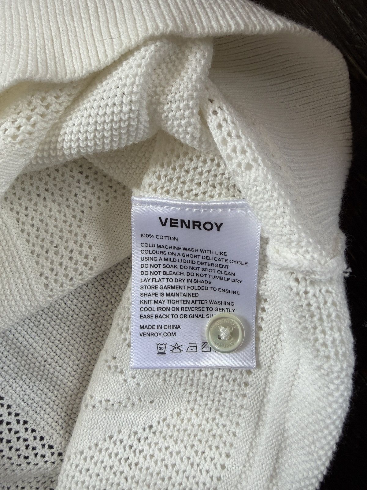 Venroy Venroy Textured Knit Shirt White Cotton Crochet L Size US L / EU 52-54 / 3 - 3 Thumbnail
