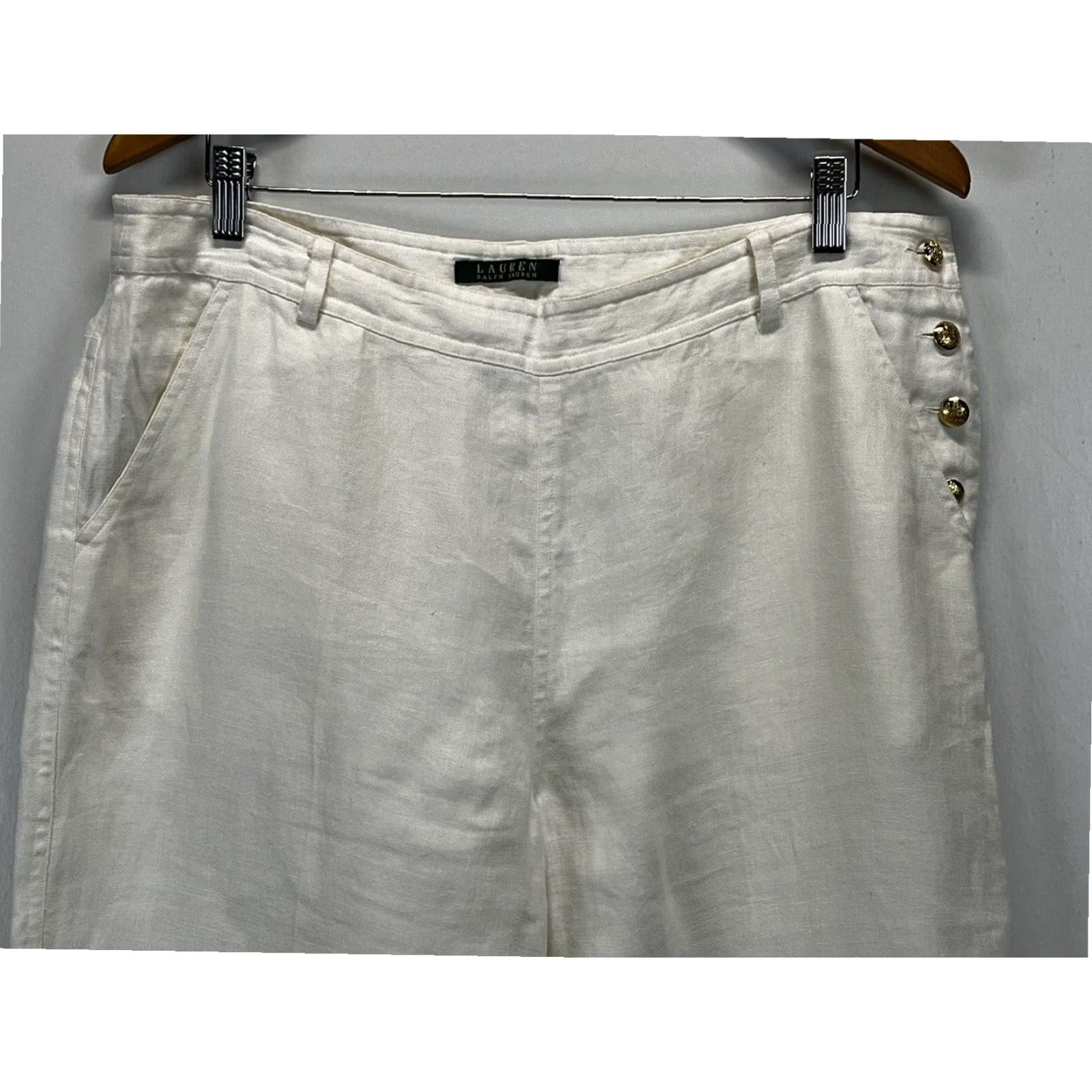 Ralph Lauren Lauren Ralph Lauren Wide Leg Linen Pants White Lined Women's Size 12 Size 34" / US 12 / IT 48 - 2 Thumbnail
