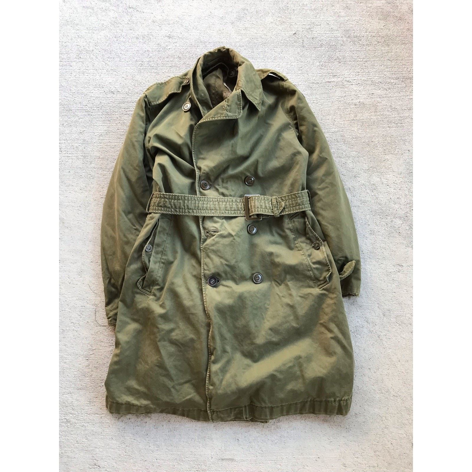 Vintage 50's Korean War Green Trench Overcoat w/ Removable Wool Size US S / EU 44-46 / 1 - 2 Thumbnail